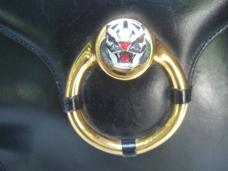 Gucci Rare Ebony Leather Tiger Emblem Shoulder Bag ca 1970s at 1stDibs