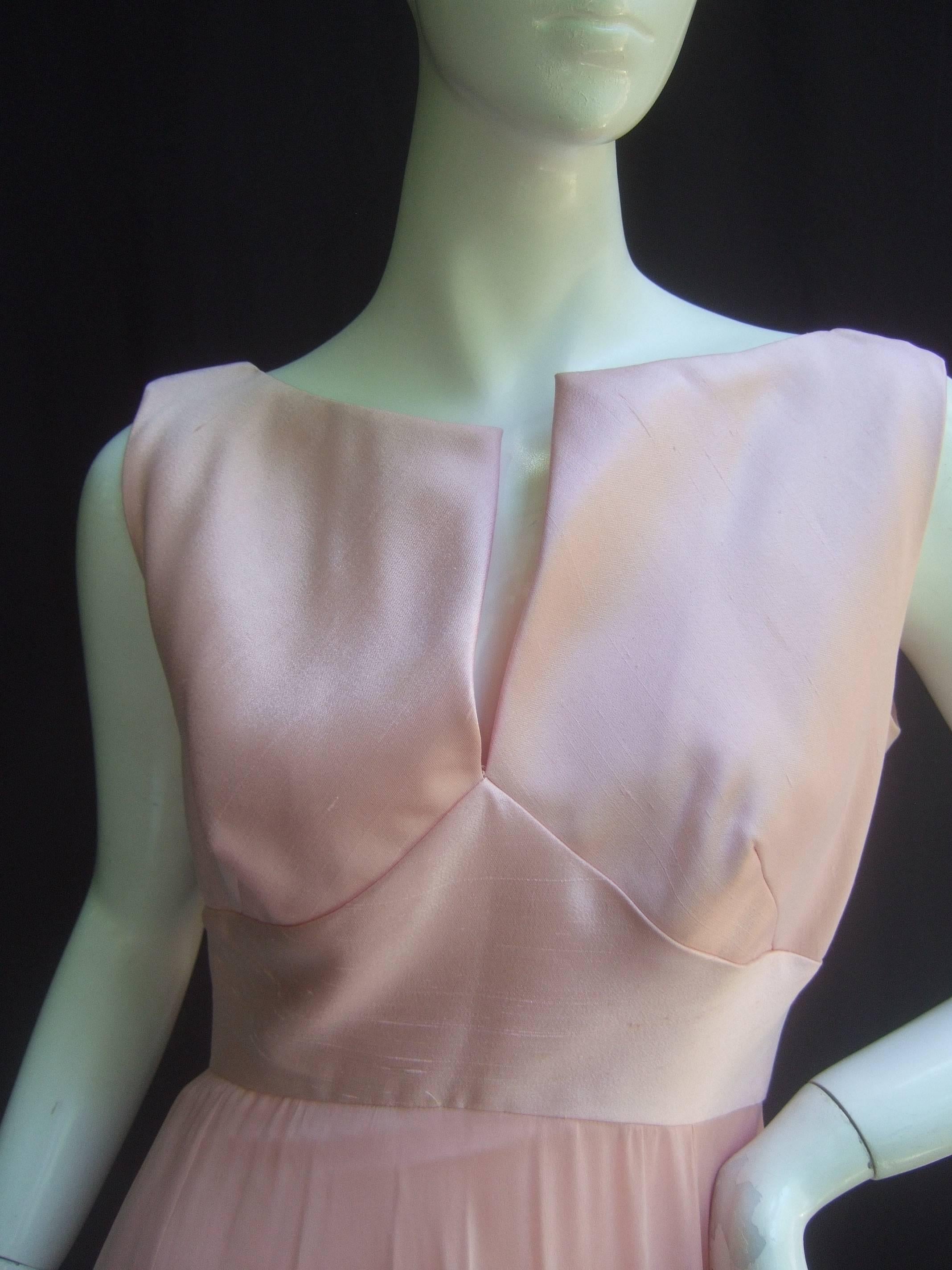 Women's Elegant Pink Shantung Silk Chiffon Jacket Gown Ensemble c 1960