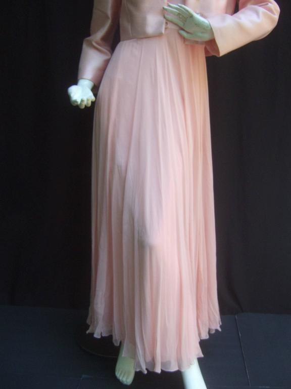 Elegant Pink Shantung Silk Chiffon Jacket Gown Ensemble c 1960 at 1stDibs