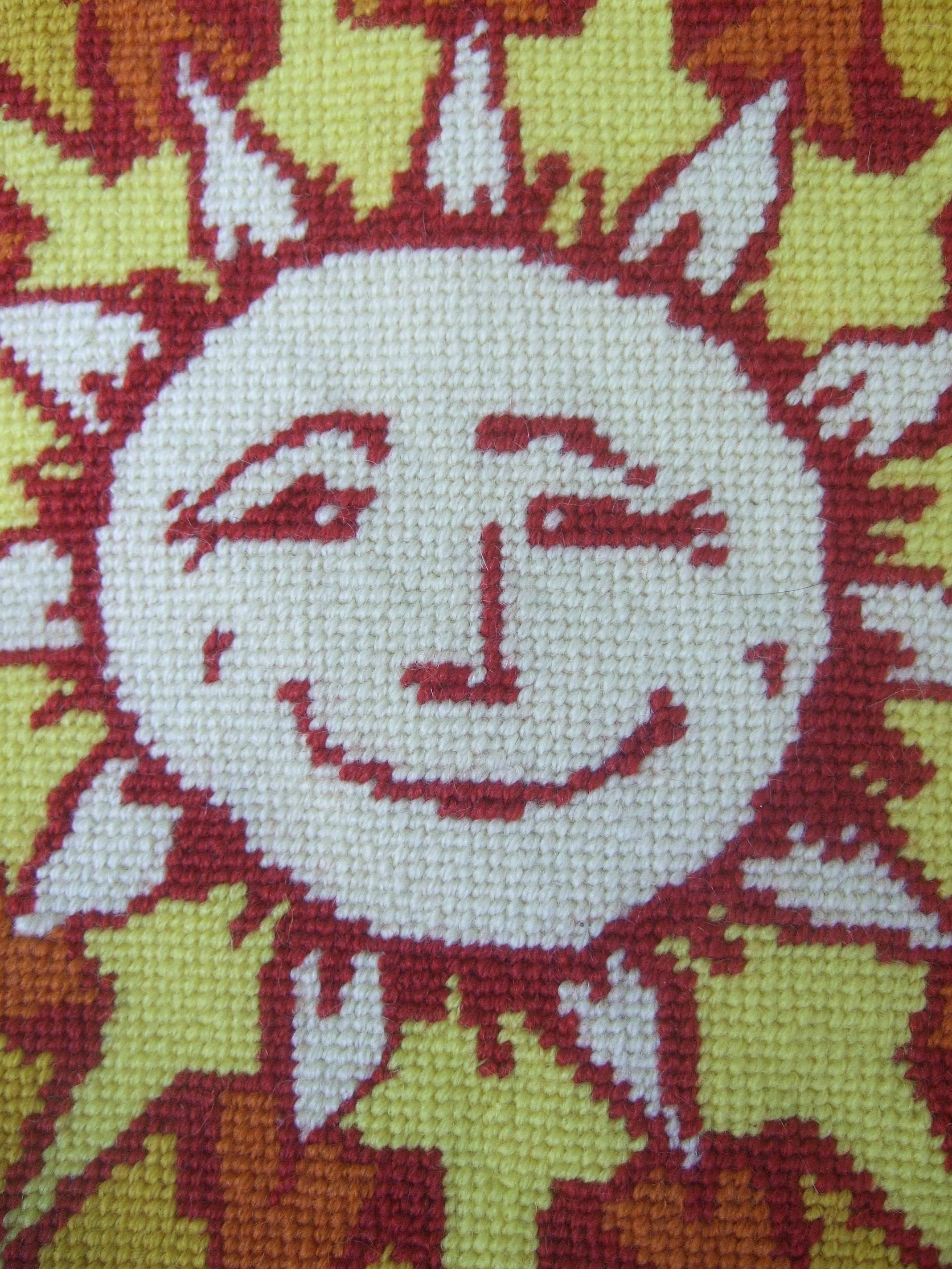 Unique Needlepoint Sun Beam Tennis Racquet Cover c 1970s For Sale at