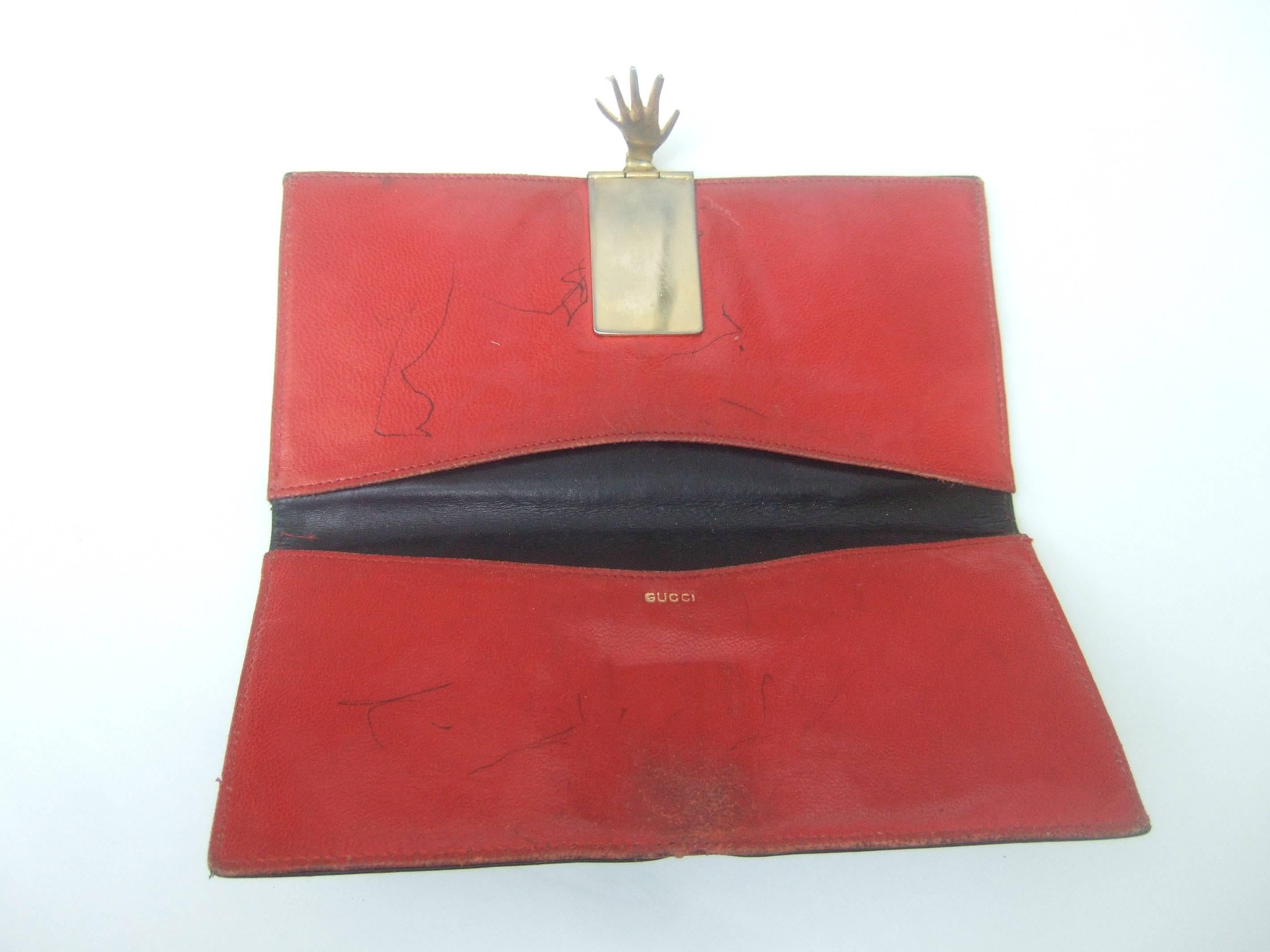 Women's Gucci Rare Black Leather Hand Clasp Wallet c 1970s 