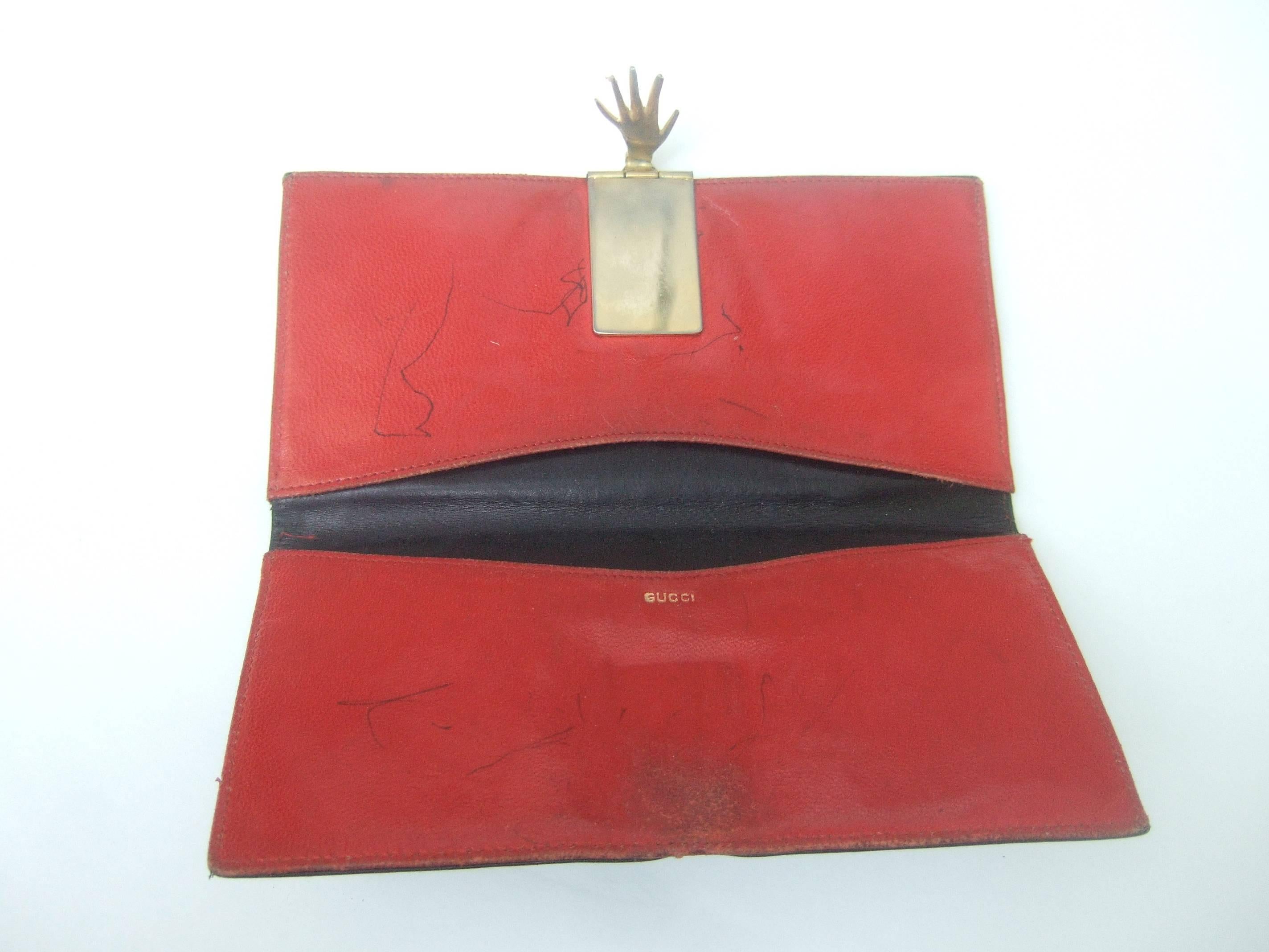 Women's Gucci Rare Black Leather Hand Clasp Wallet c 1970s