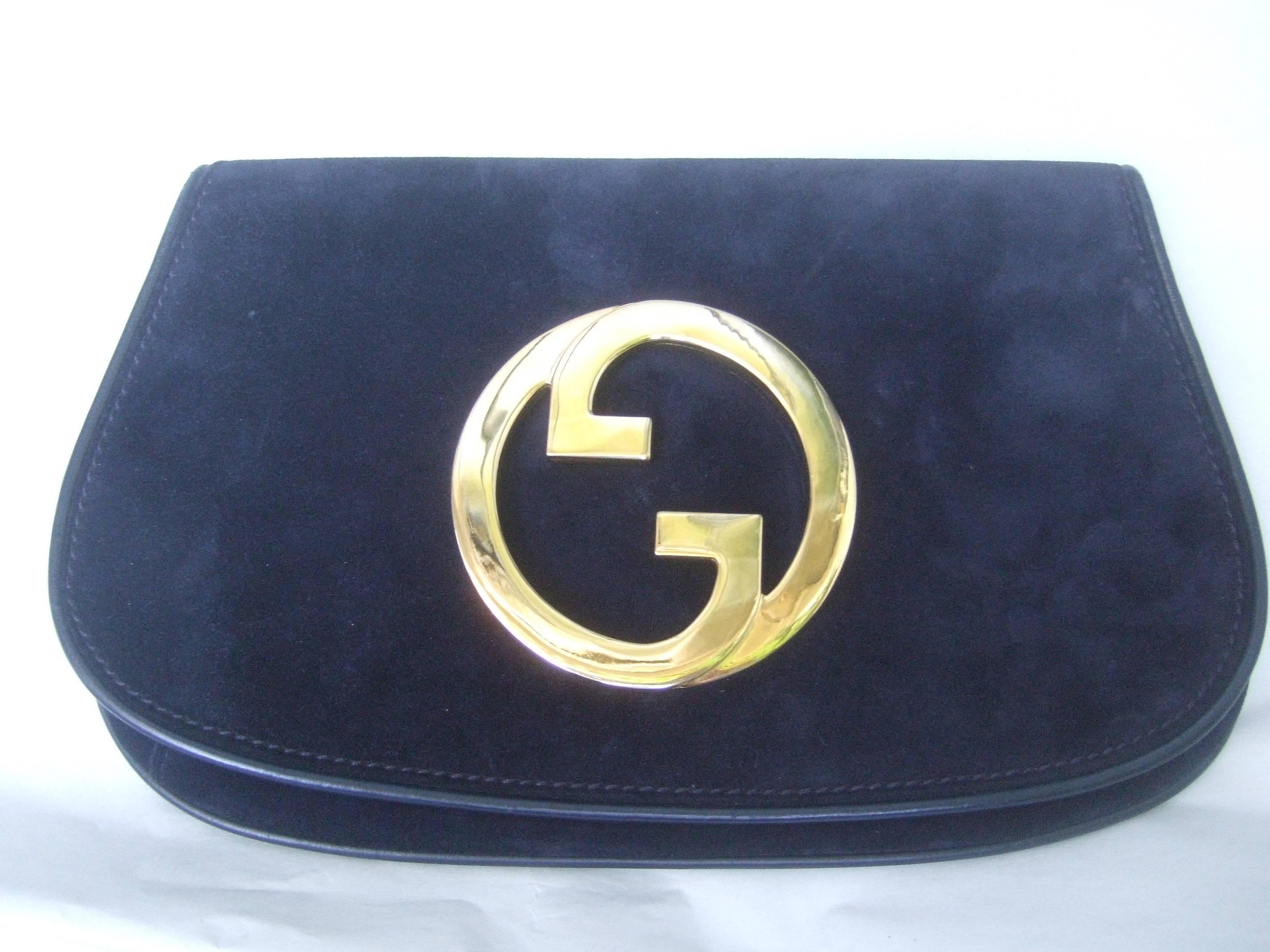 Gucci Italy Rare Midnight Blue Suede Clutch Bag c 1970s 1