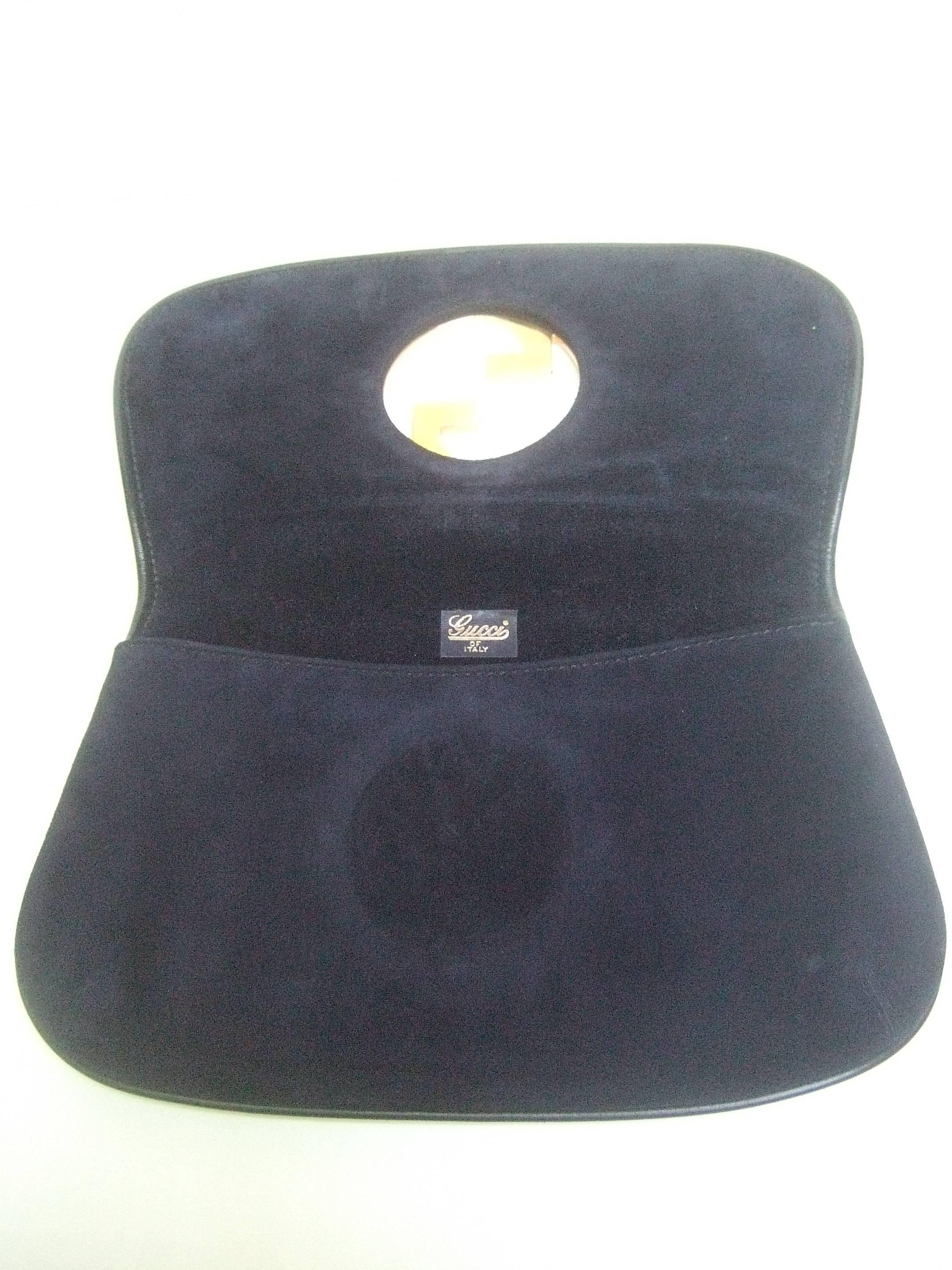 Gucci Italy Rare Midnight Blue Suede Clutch Bag c 1970s 5