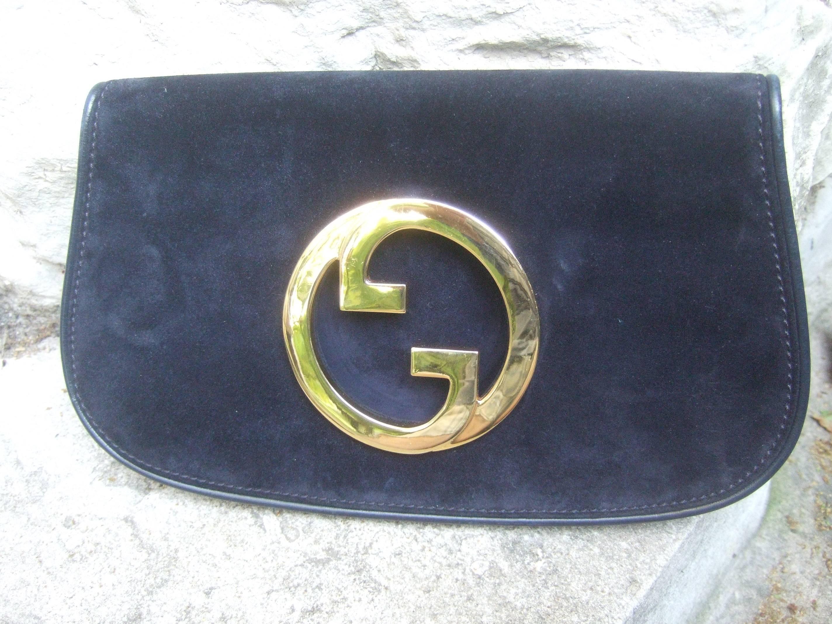 Women's Gucci Italy Rare Midnight Blue Suede Clutch Bag c 1970s
