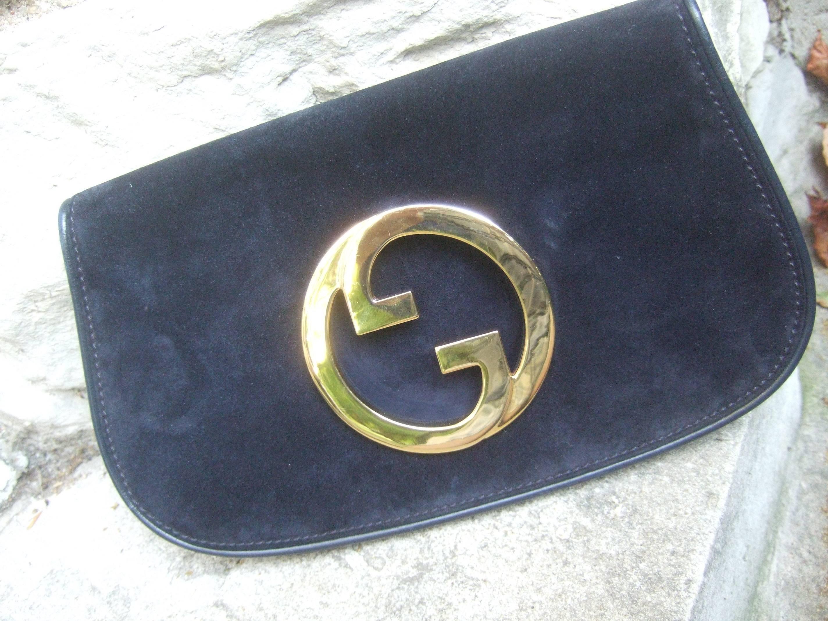 Gucci Italy Rare Midnight Blue Suede Clutch Bag c 1970s 2