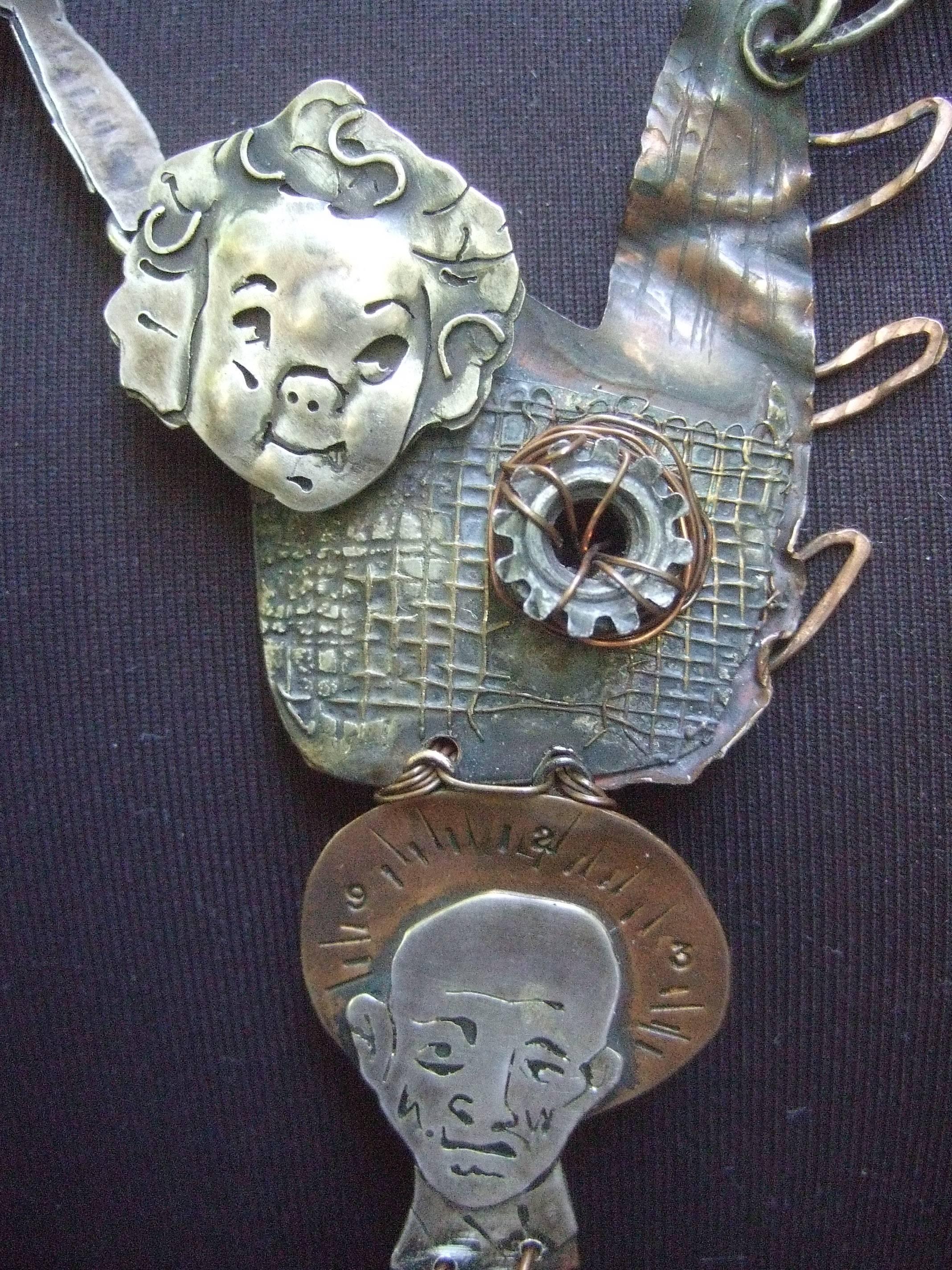 Avant Garde Brutalist Mixed Metal Artisan Necklace c 1970s In Excellent Condition In University City, MO