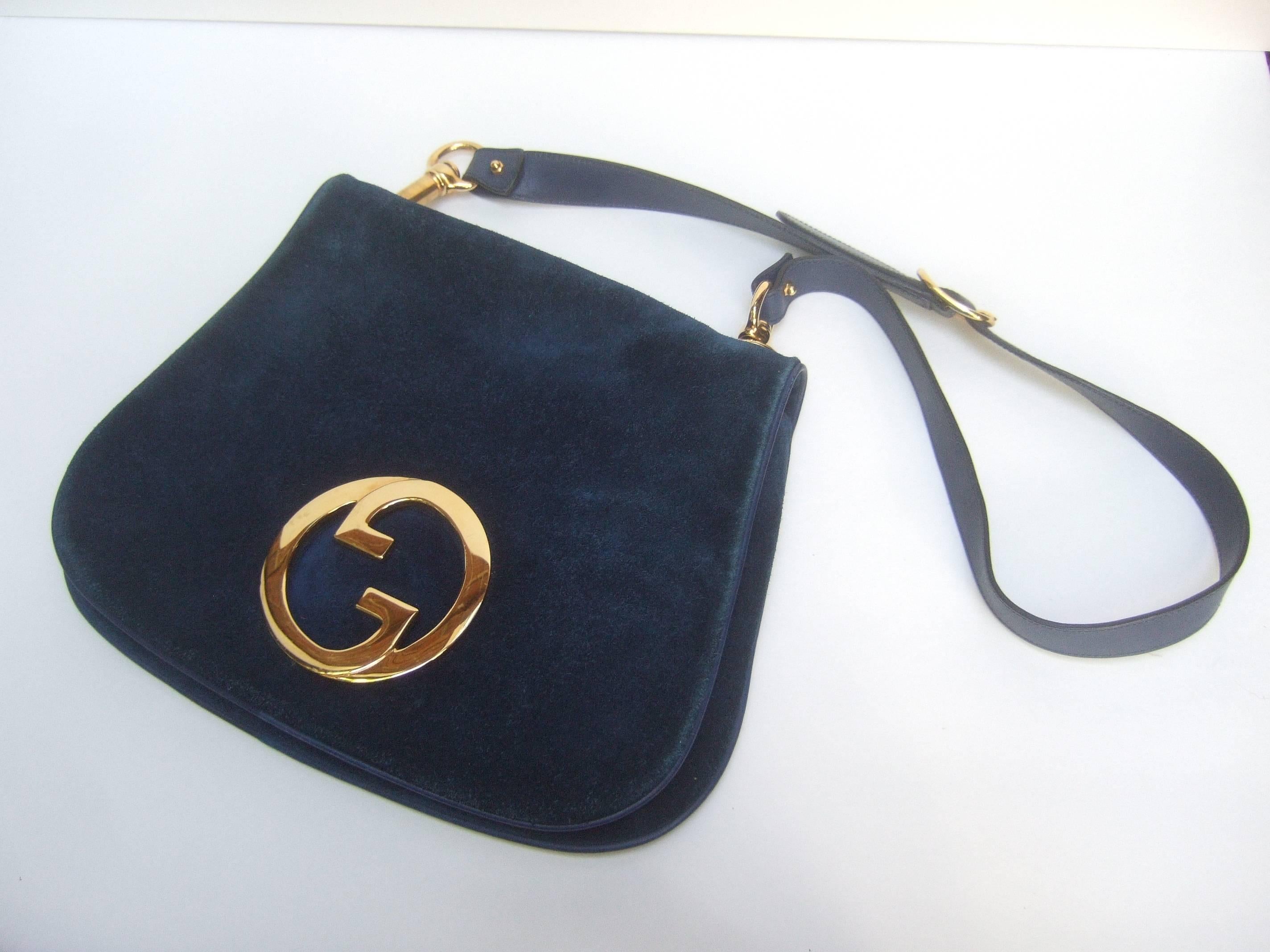 Women's Gucci Italy Rare Midnight Blue Suede Shoulder Bag c 1970s