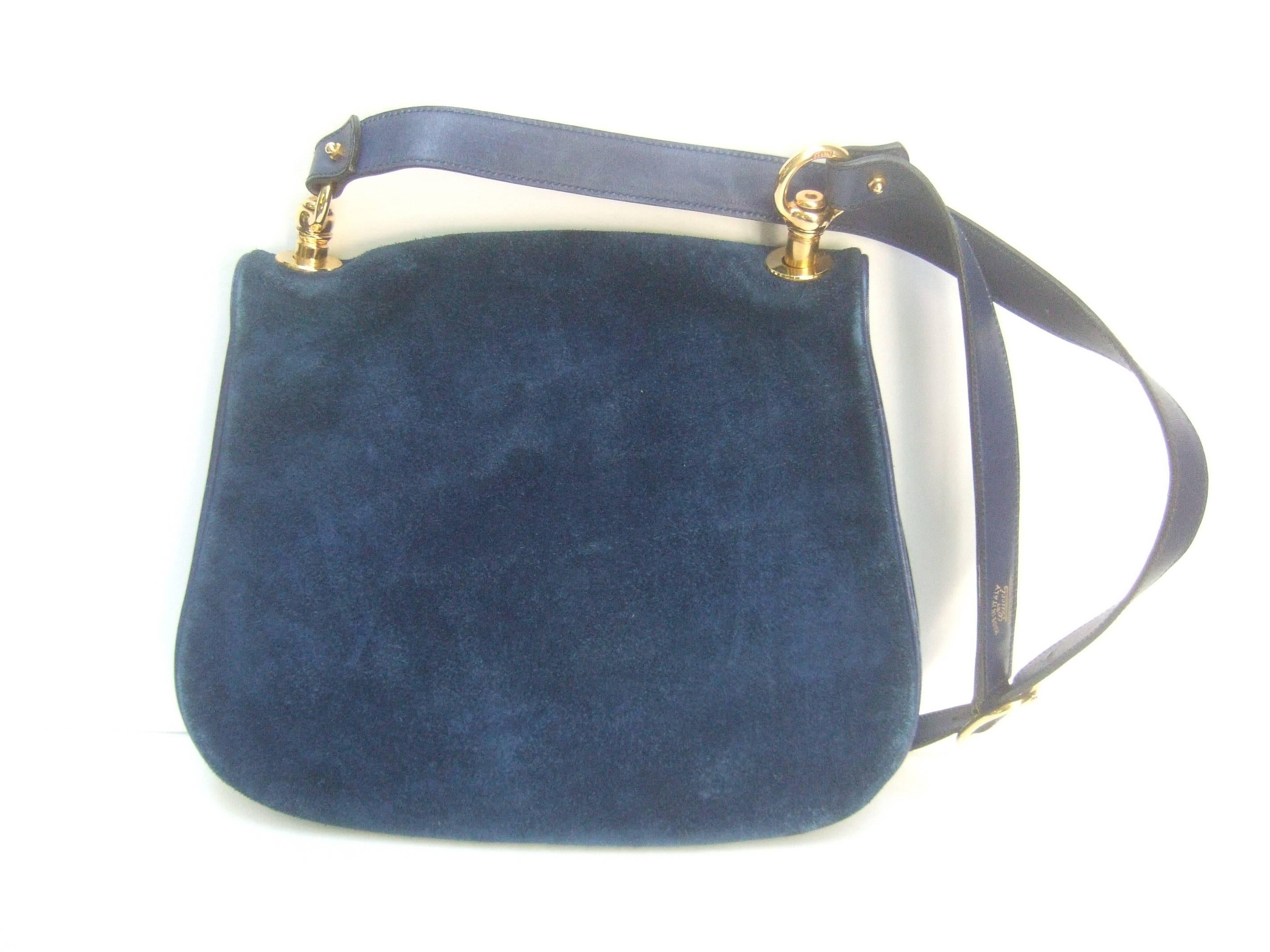 Gucci Italy Rare Midnight Blue Suede Shoulder Bag c 1970s 3