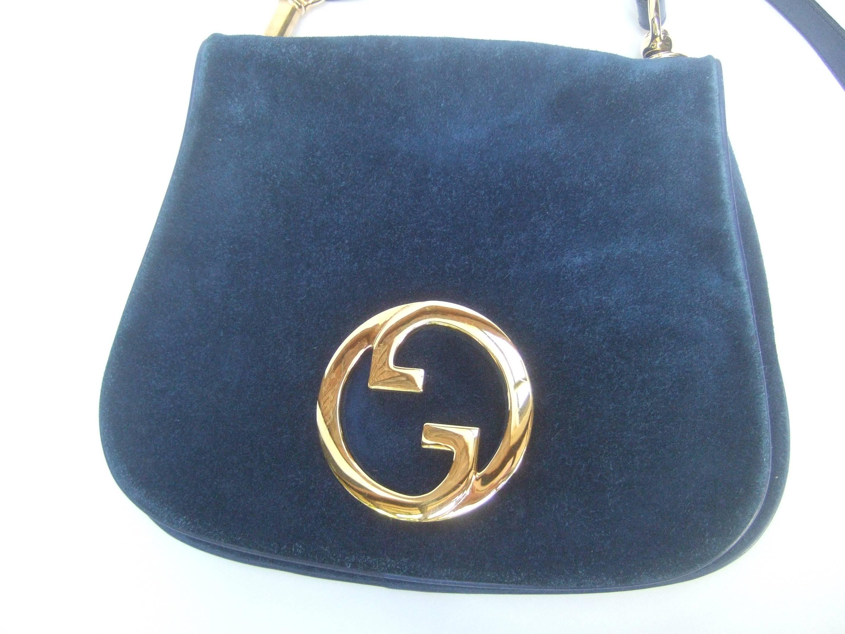 Gucci Italy Rare Midnight Blue Suede Shoulder Bag c 1970s 2