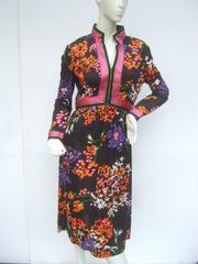 1970s Sports Couture Floral Print Dress