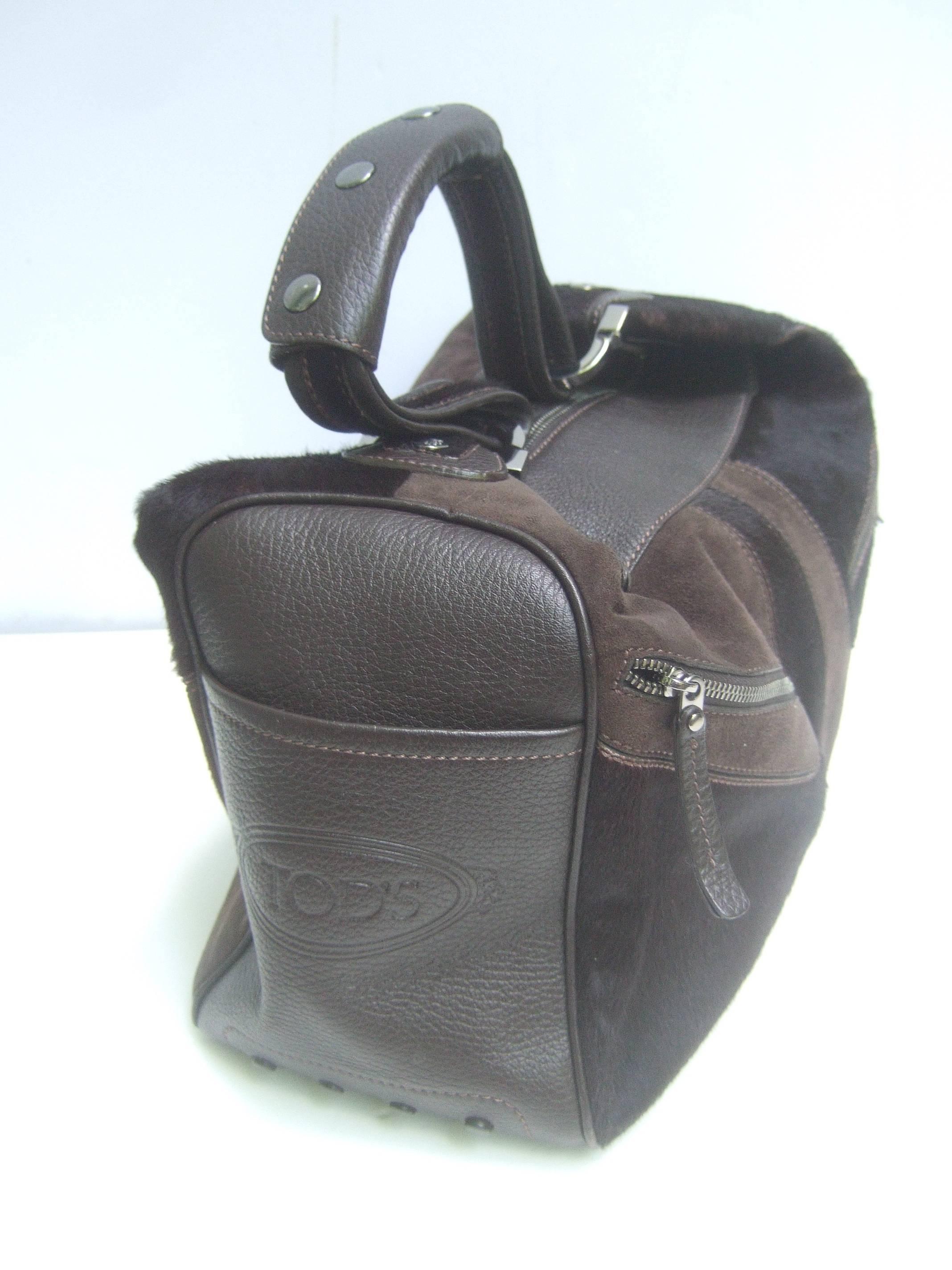 Black Tod's Chocolate Brown Leather Pony Hair Handbag 