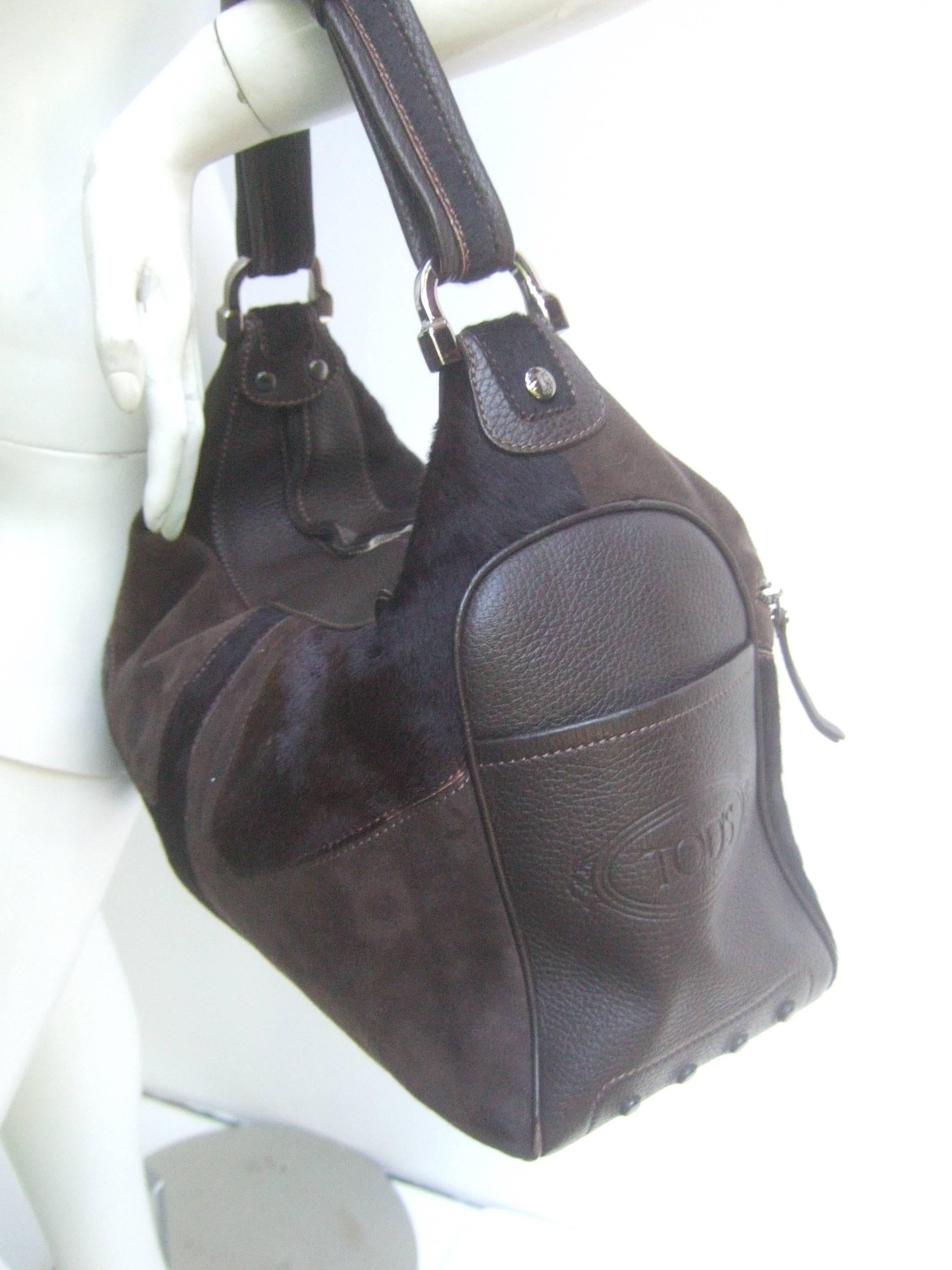 Tod's Chocolate Brown Leather Pony Hair Handbag  In Good Condition In University City, MO