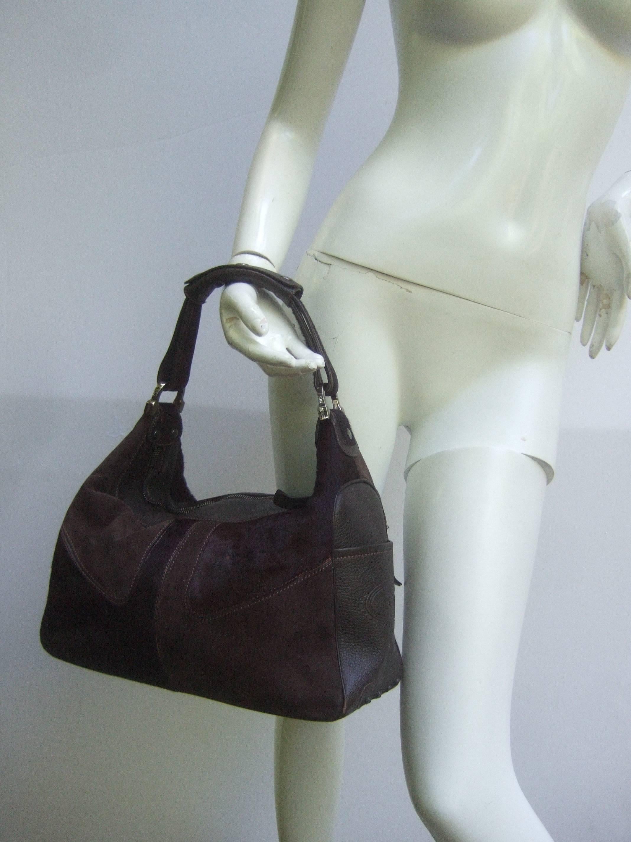 Tod's Chocolate Brown Leather Pony Hair Handbag  1