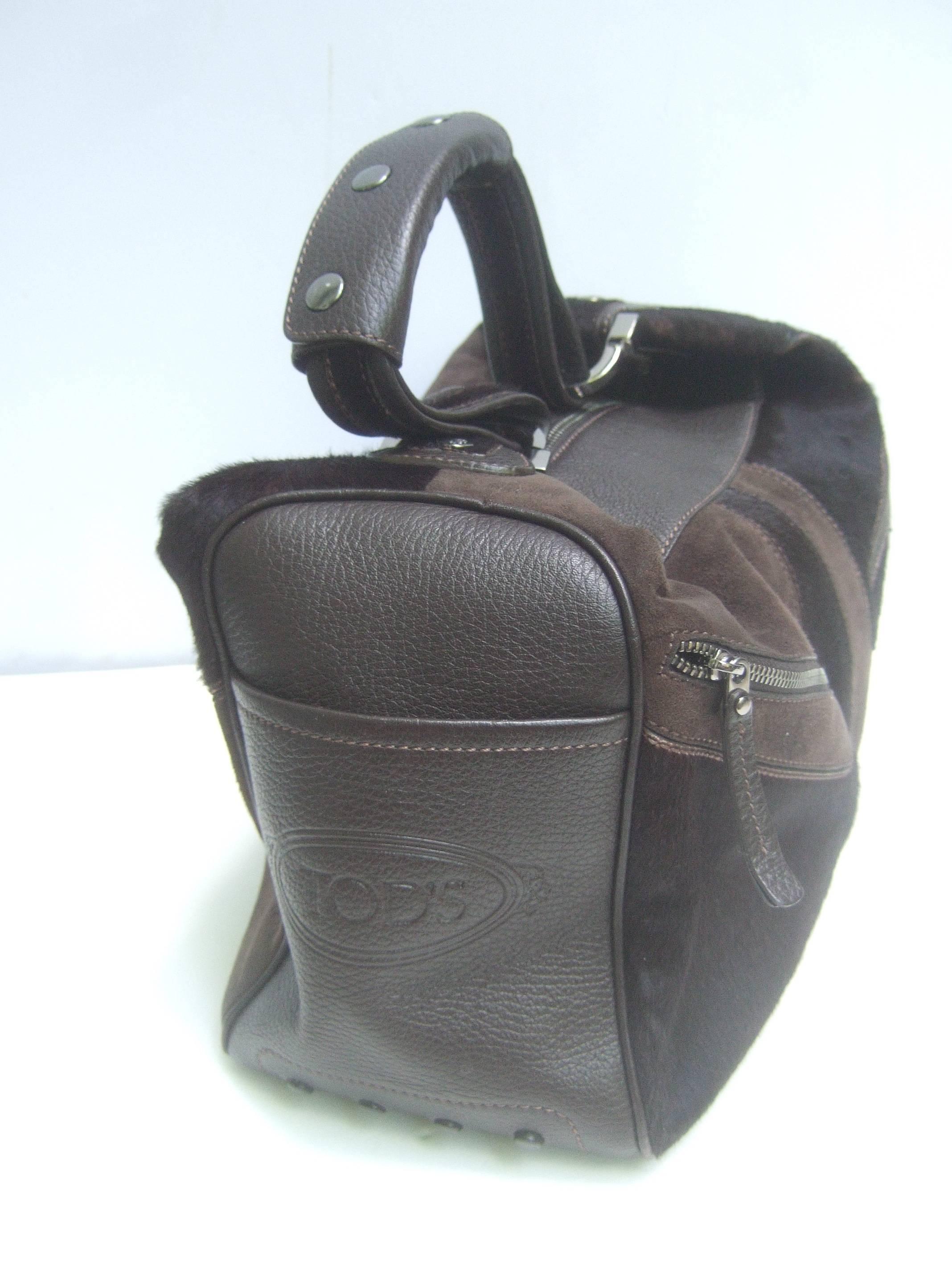 Tod's Chocolate Brown Leather Pony Hair Handbag  2