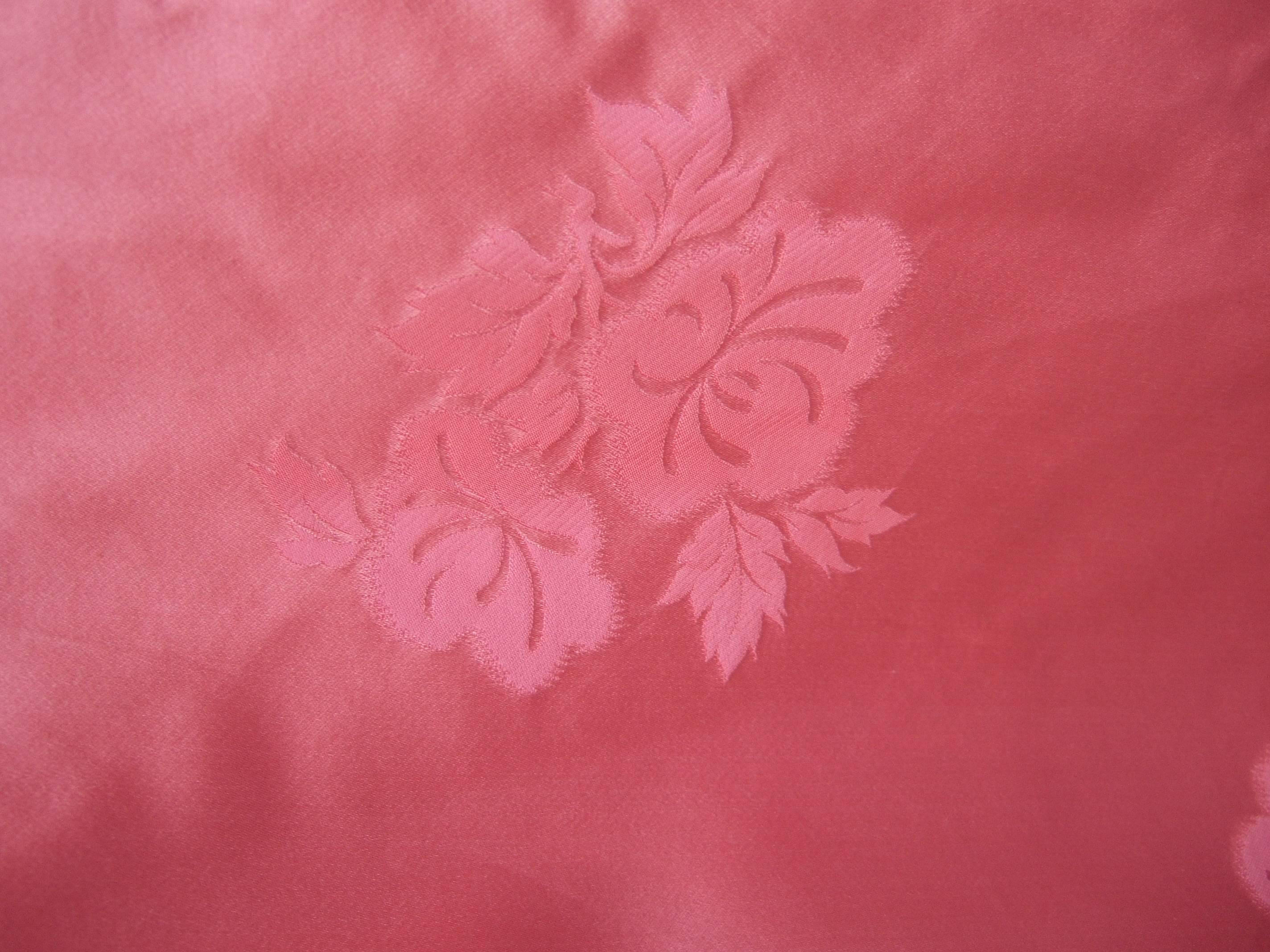 Luxurious Coral Pink Satin Damask Caftan Gown c 1970s 3