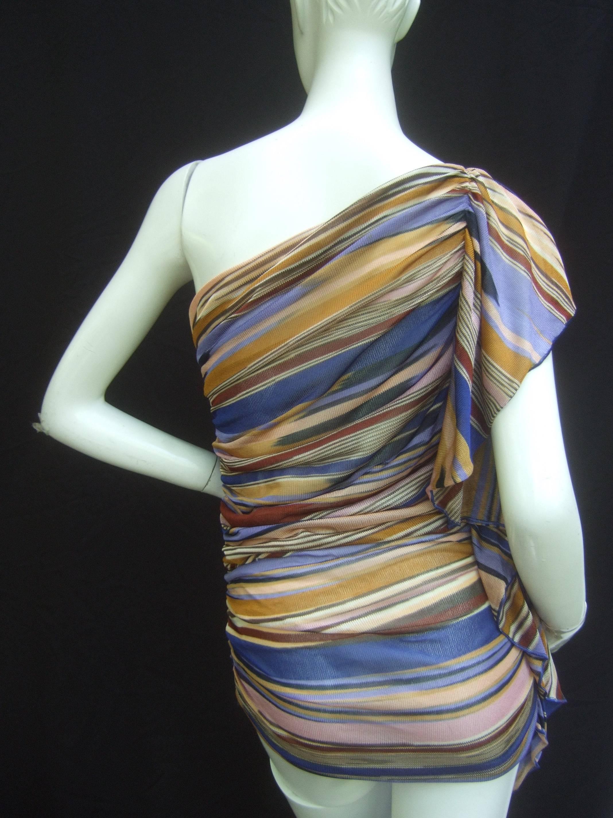 Missoni Italy Horizontal Striped Ruched Knit One Shoulder Top  In Excellent Condition In University City, MO