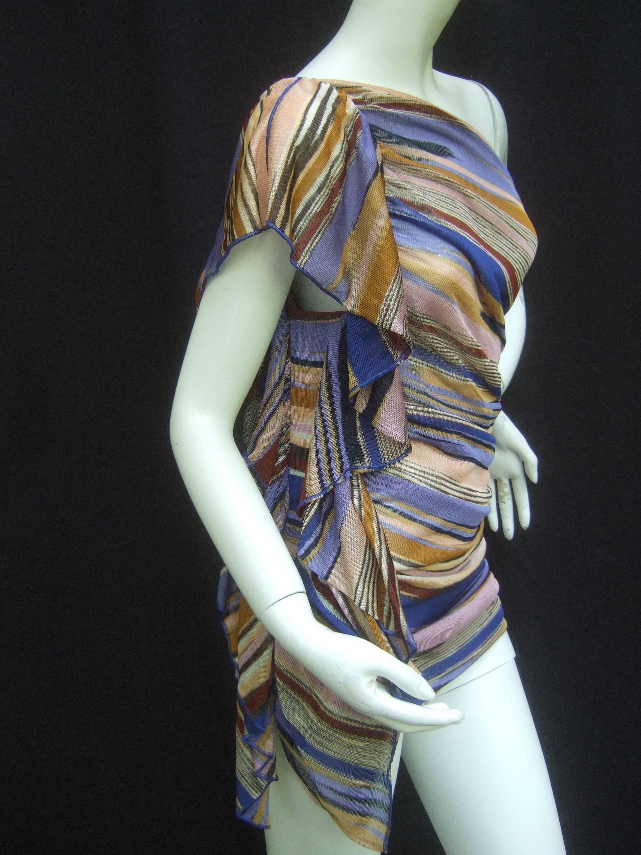 Women's Missoni Italy Horizontal Striped Ruched Knit One Shoulder Top 