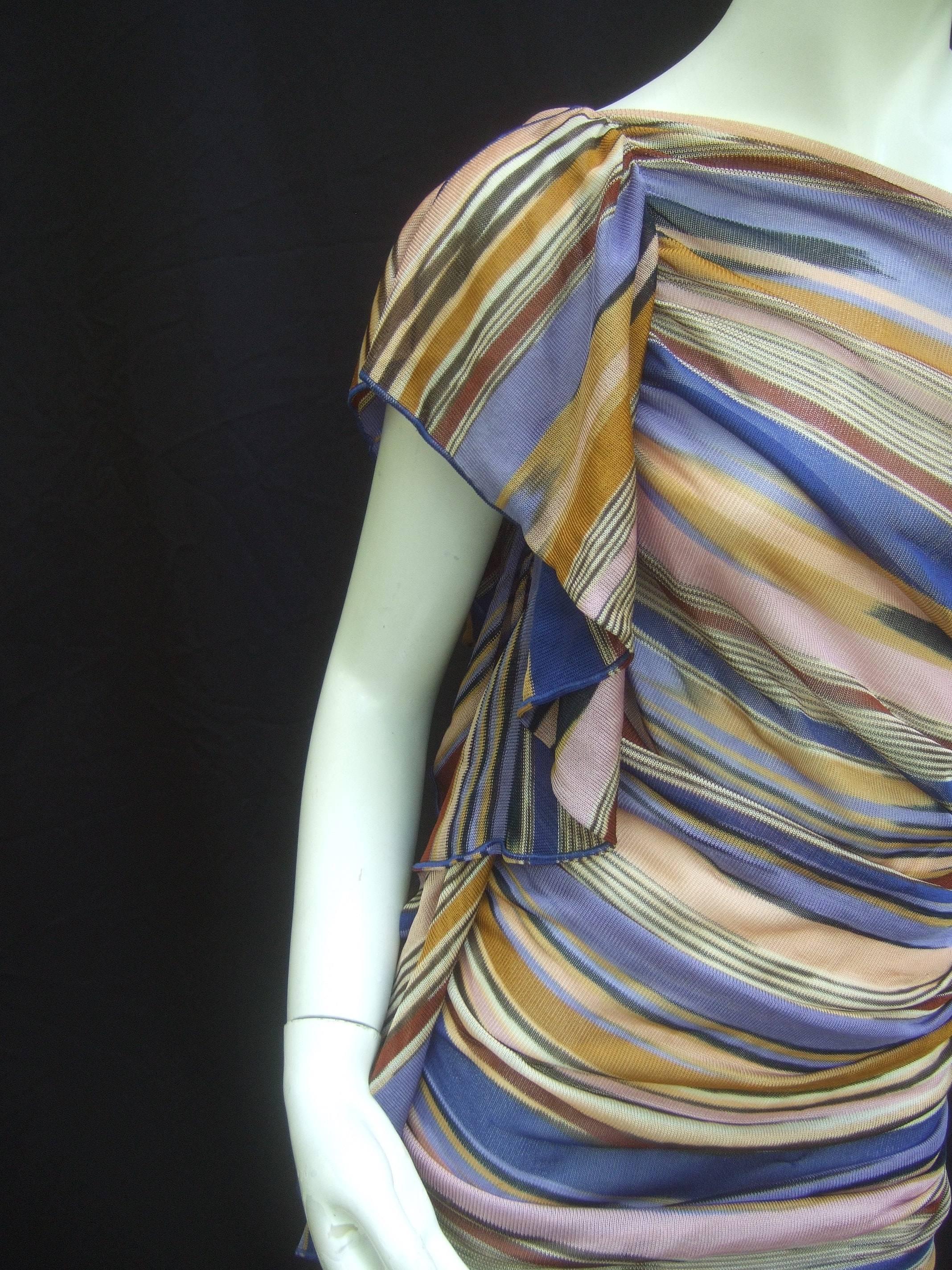Missoni Italy Horizontal Striped Ruched Knit One Shoulder Top  2