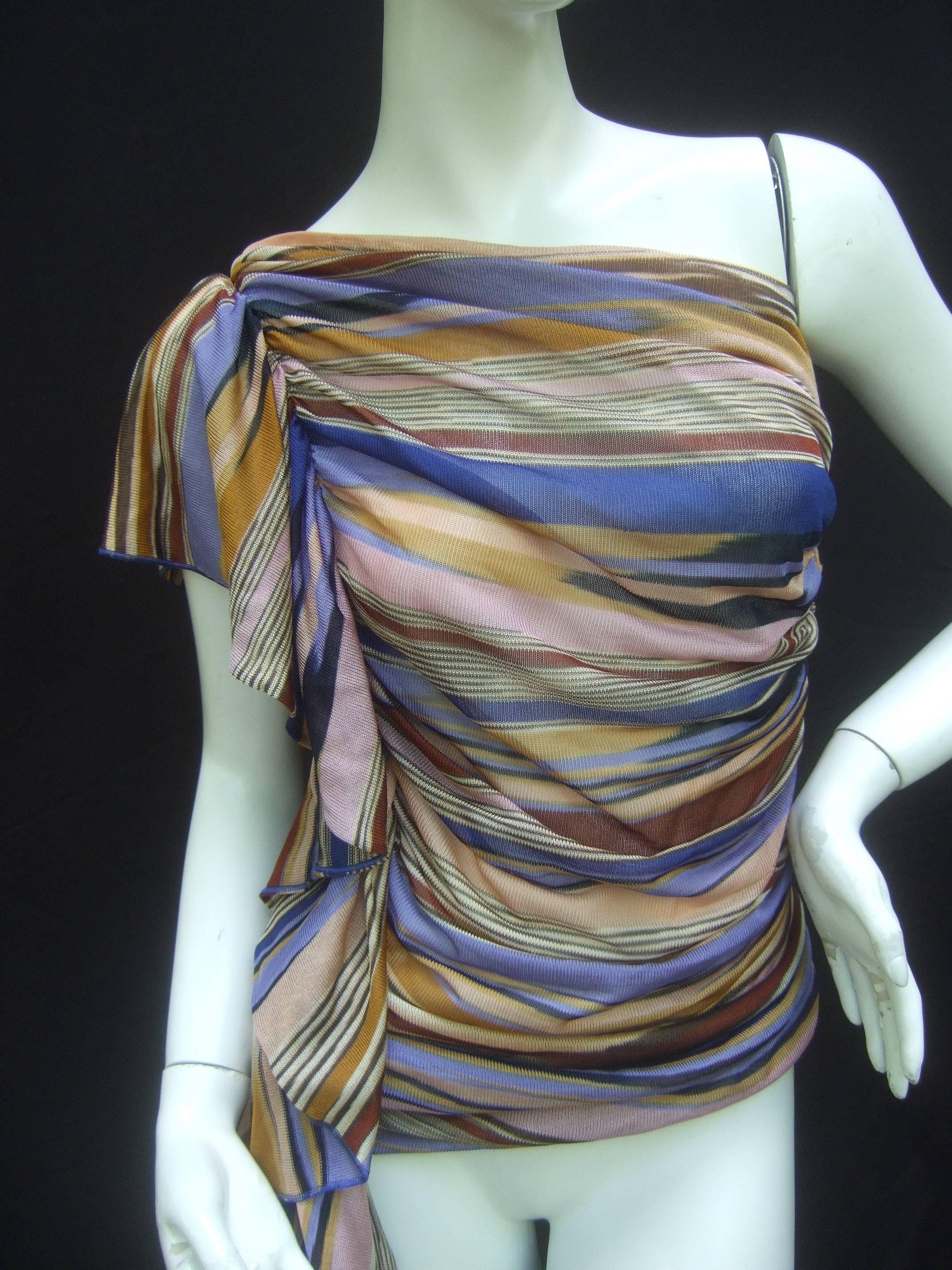 Missoni Italy Horizontal Striped Ruched Knit One Shoulder Top  3