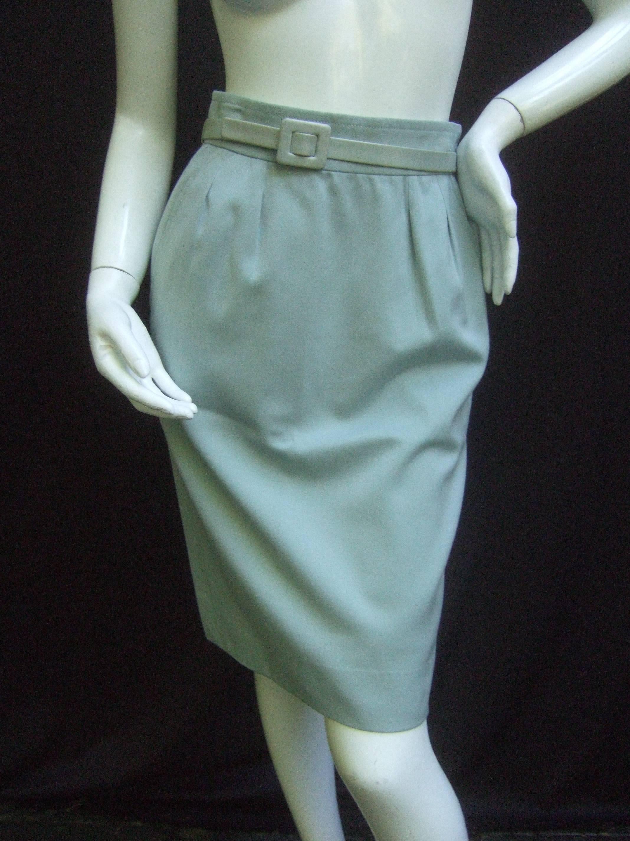Gray Yves Saint Laurent Couture Sage Green Suit. 1980's Power Dressing. For Sale