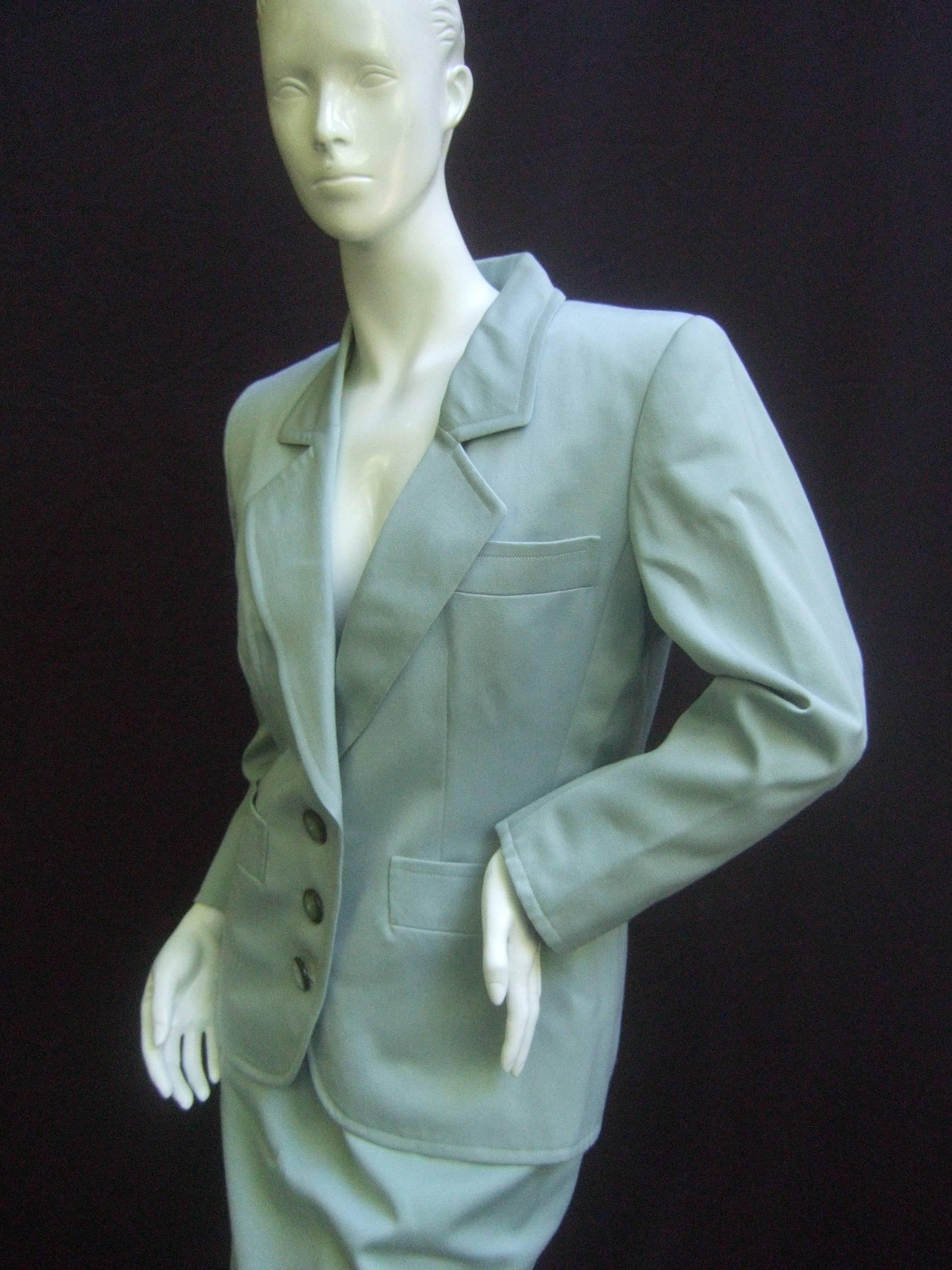 Women's Yves Saint Laurent Couture Sage Green Suit. 1980's Power Dressing. For Sale