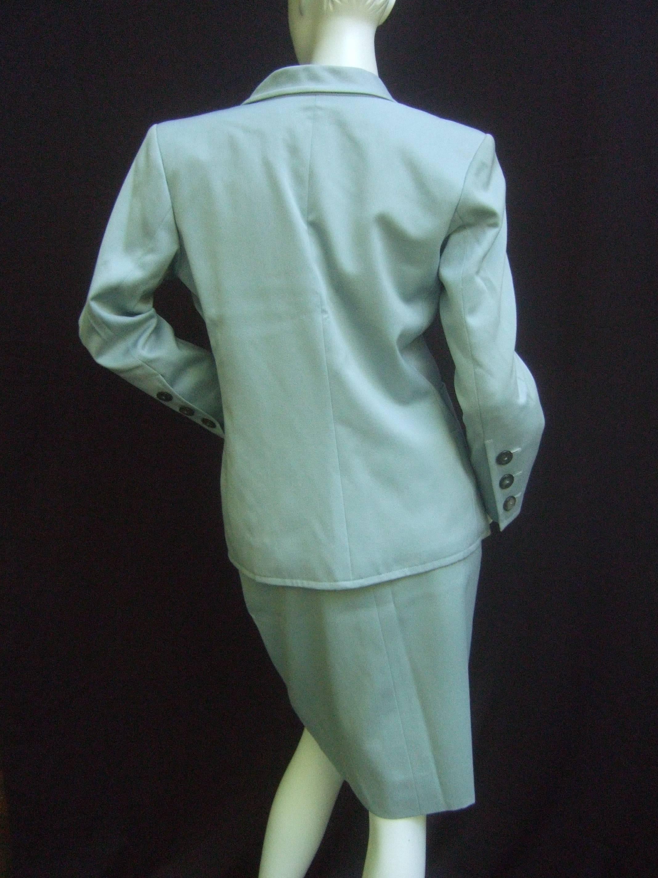 Yves Saint Laurent Couture Sage Green Suit. 1980's Power Dressing. For Sale 1