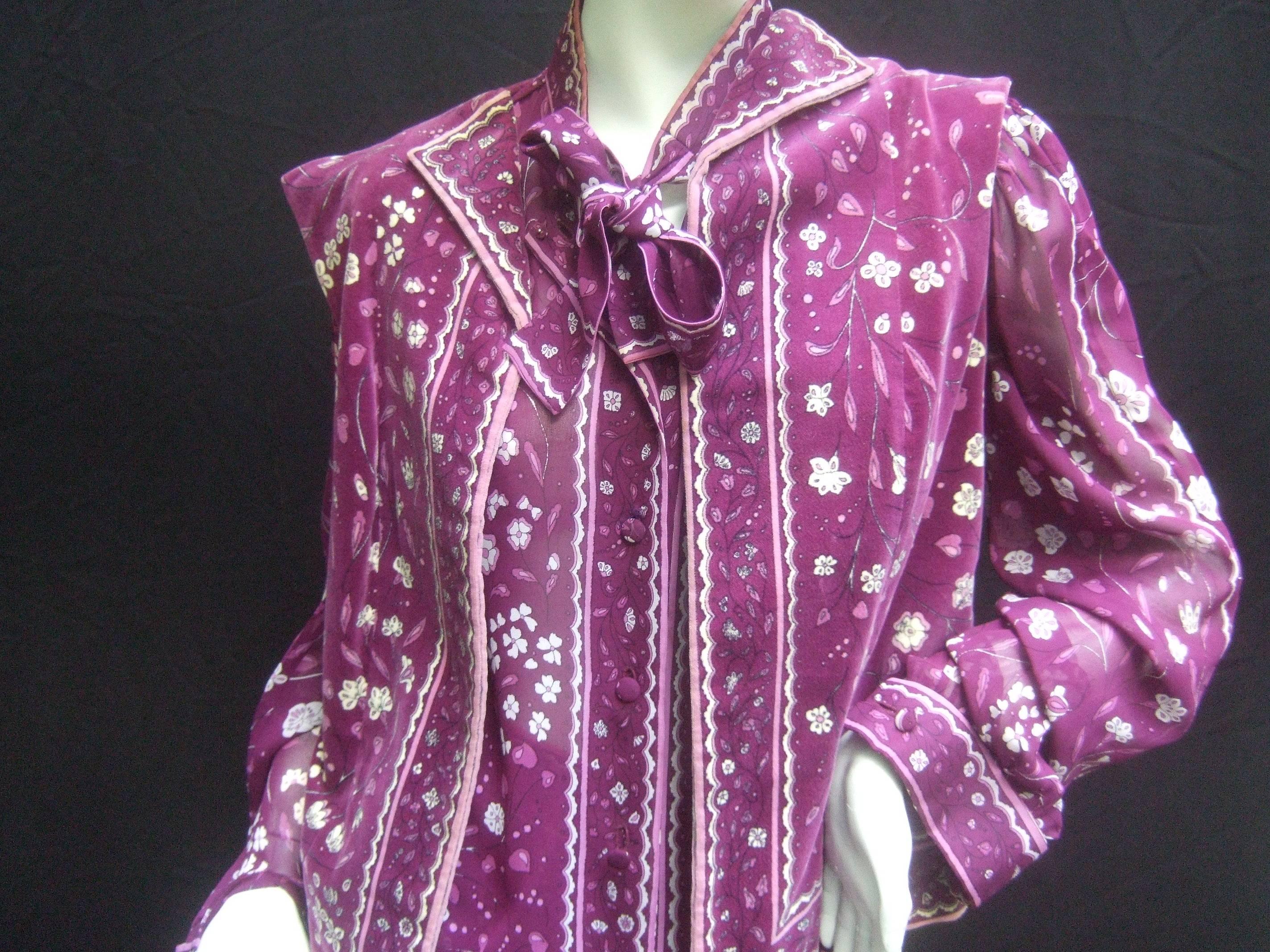 Emilio Pucci Purple Floral Silk & Velvet Ensemble c 1970 In Excellent Condition For Sale In University City, MO
