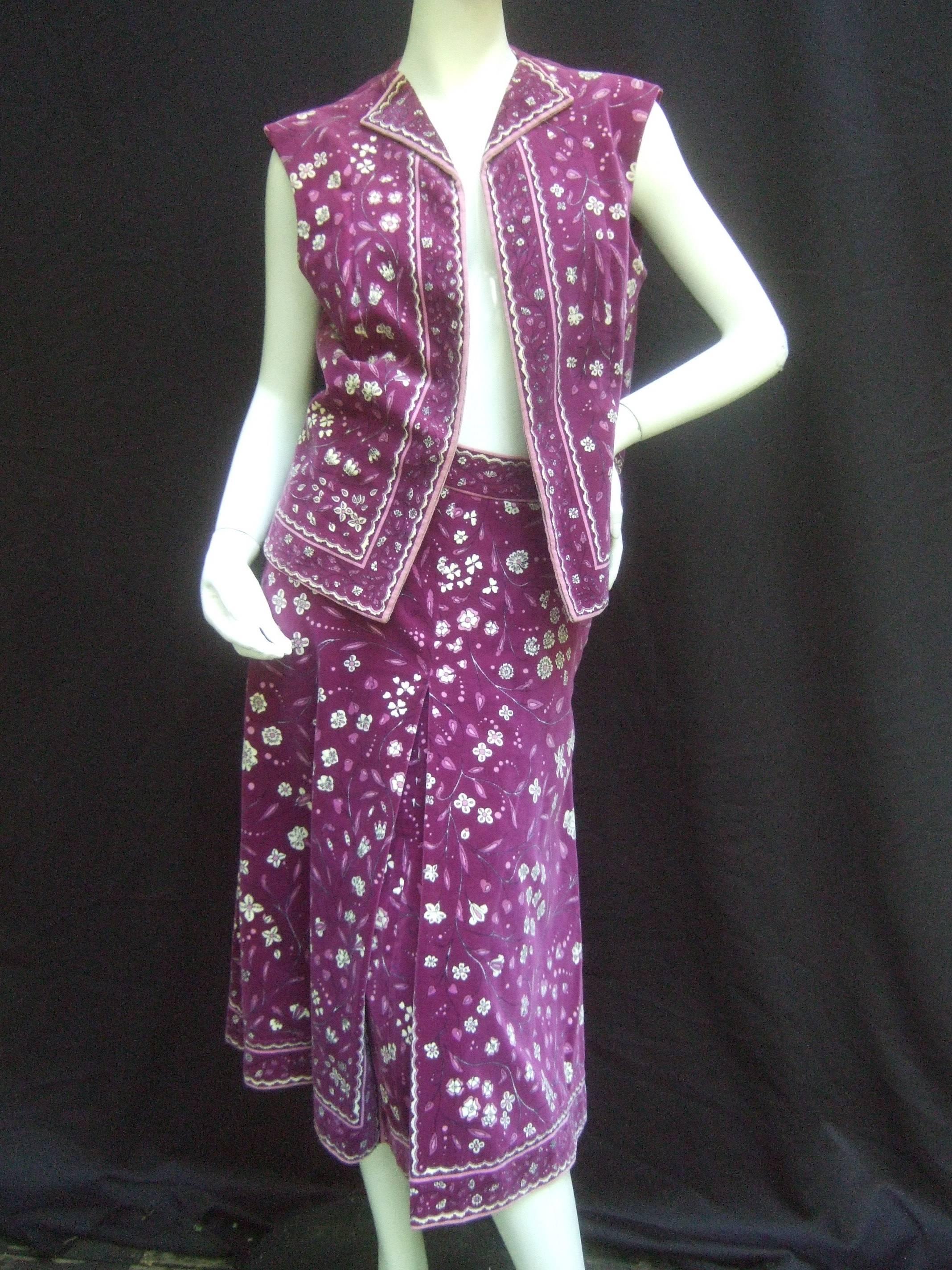 Emilio Pucci Purple Floral Silk & Velvet Ensemble c 1970 For Sale 1
