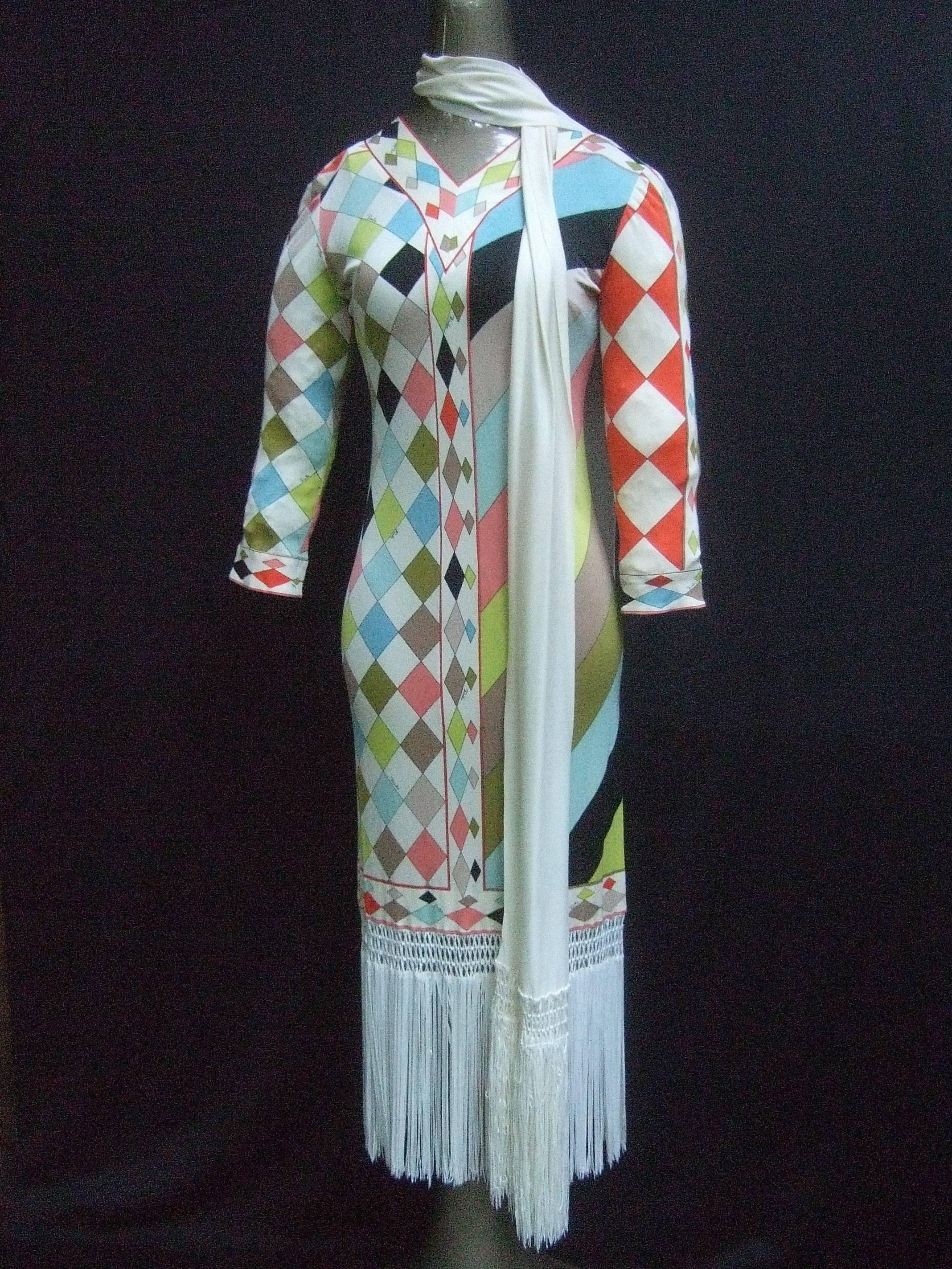 Flapper Style Fringed Pucci Dress and Scarf.  1960's. In Excellent Condition In University City, MO
