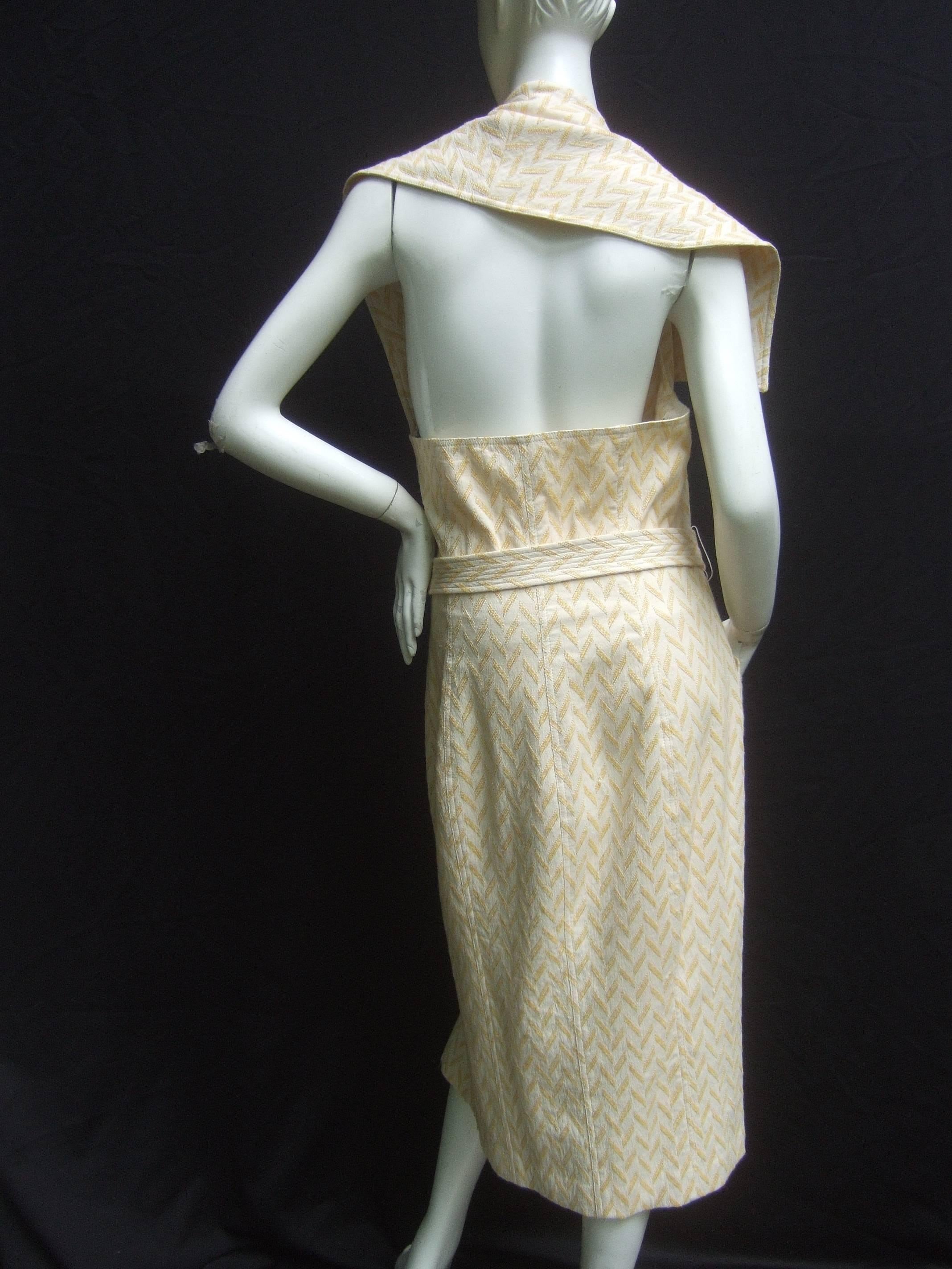 Women's Bill Blass Chic Cotton Linen Print Backless Dress US Size 12