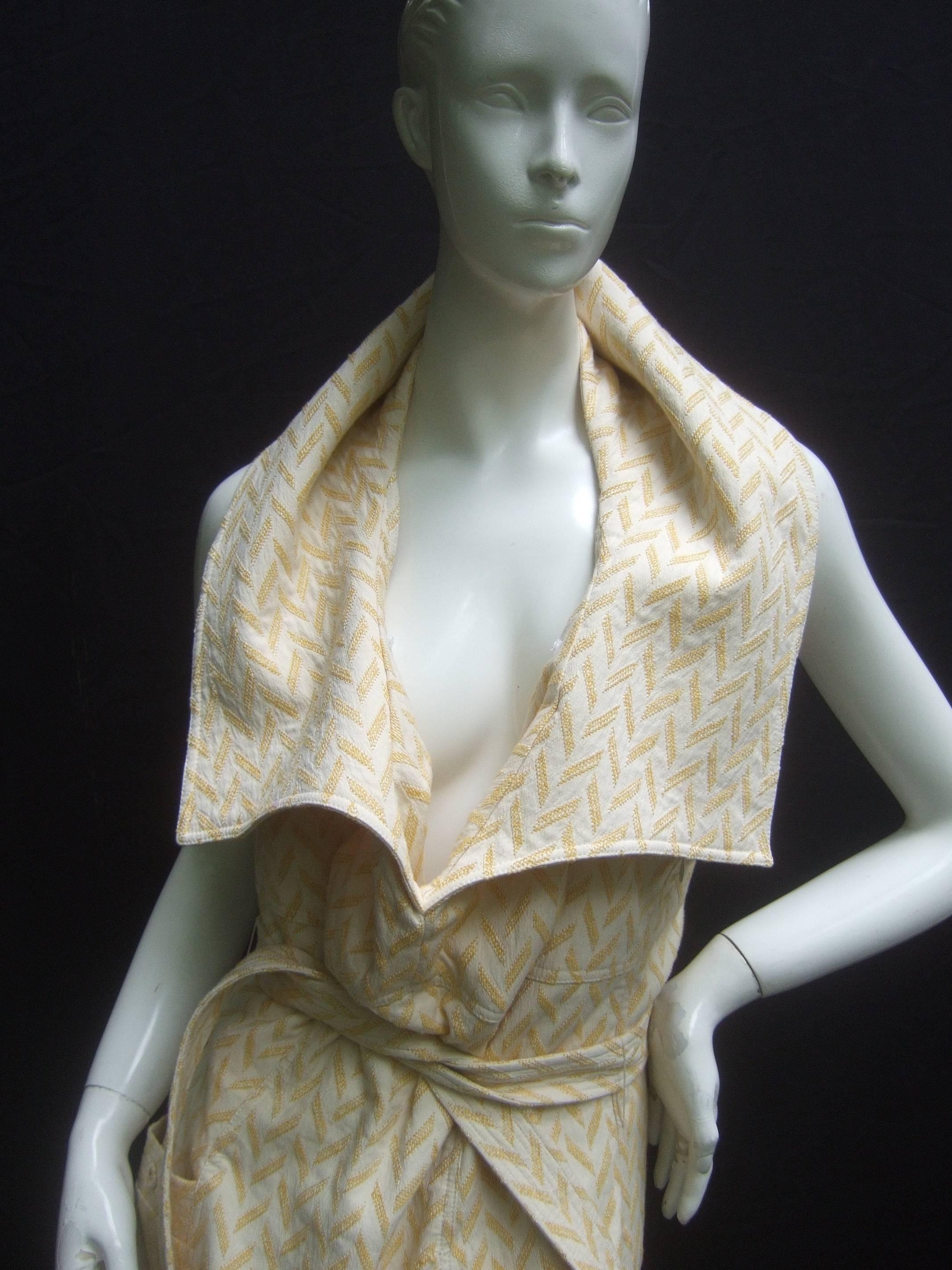 Bill Blass Chic Cotton Linen Print Backless Dress US Size 12 3