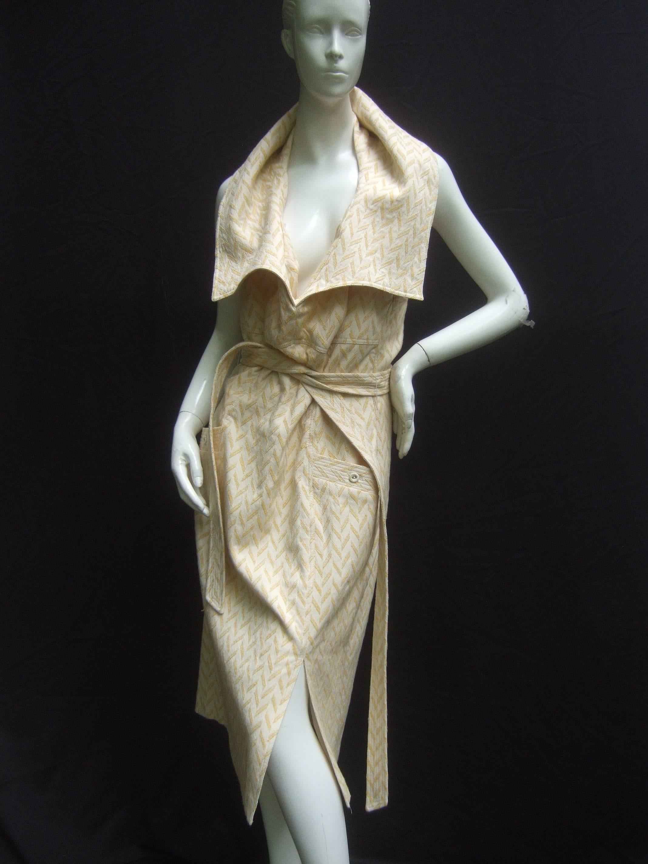 Bill Blass Chic Cotton Linen Print Backless Dress US Size 12 5