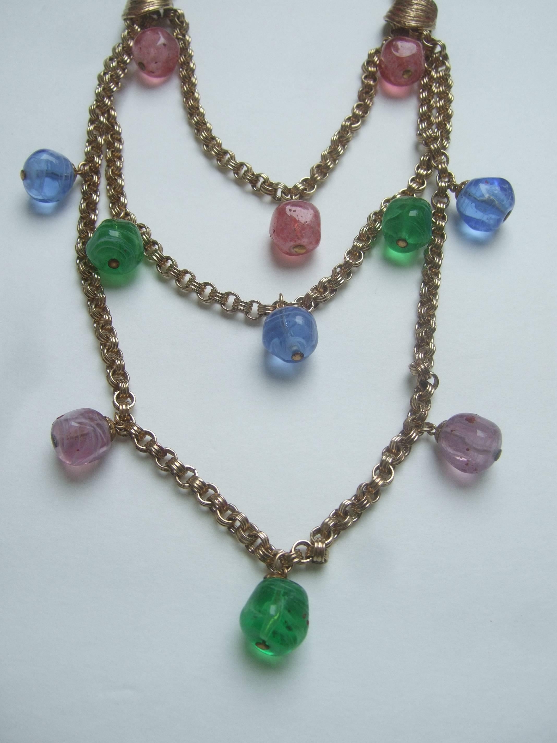 Bill Blass Glass Beaded Tiered Bib Necklace c 1970 In Good Condition For Sale In University City, MO