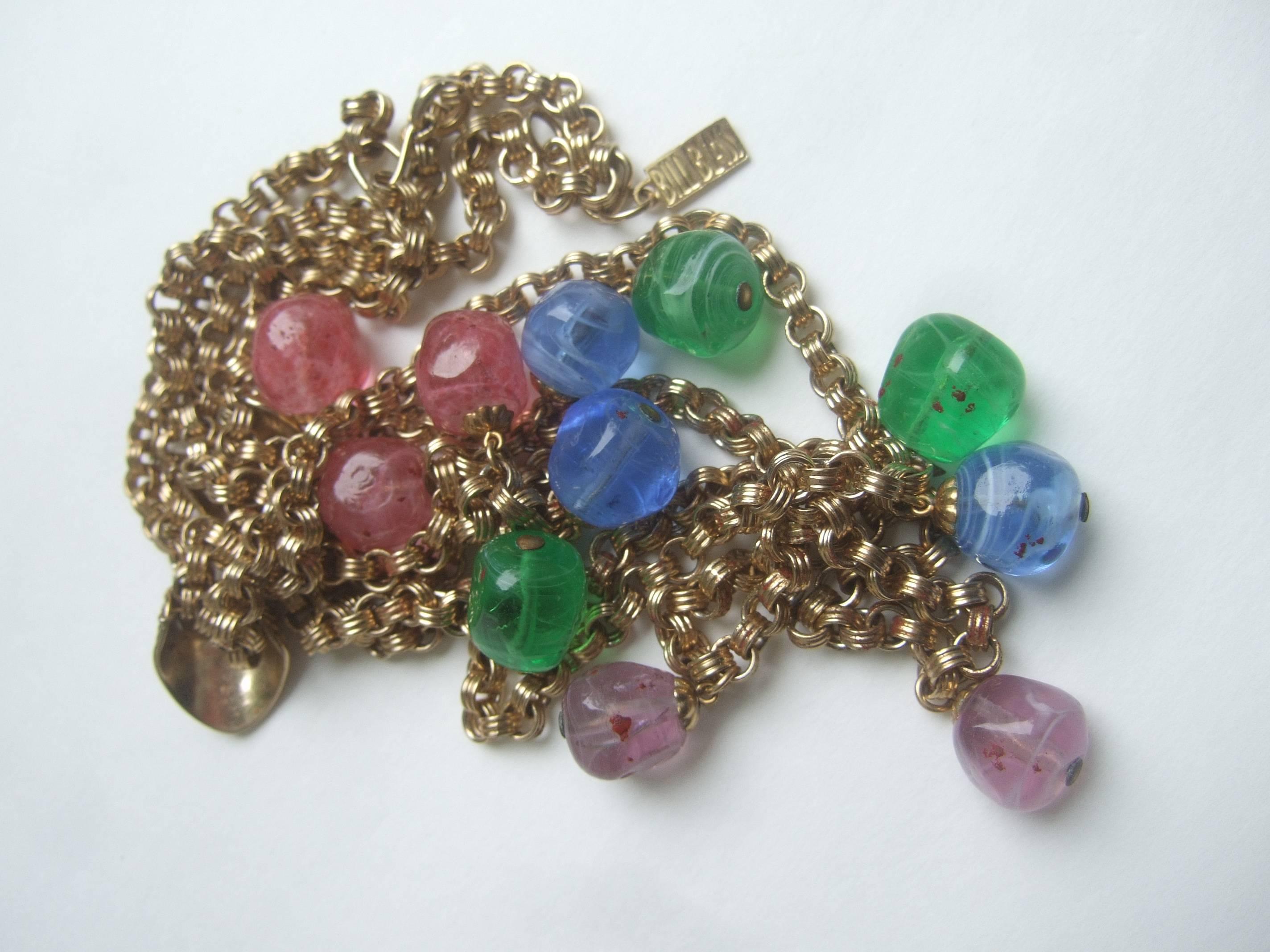Women's Bill Blass Glass Beaded Tiered Bib Necklace c 1970 For Sale
