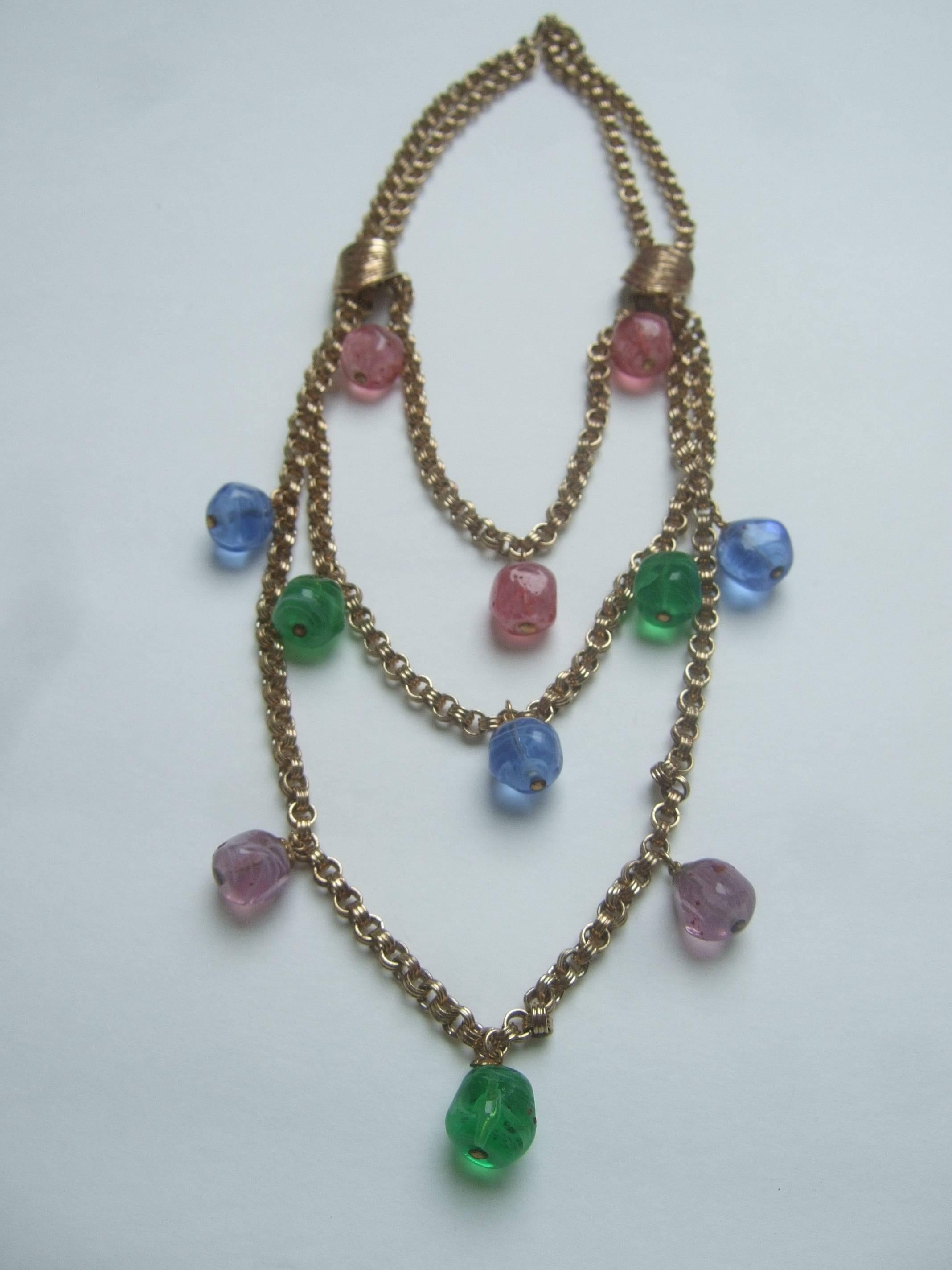 Bill Blass Glass Beaded Tiered Bib Necklace c 1970 For Sale 2