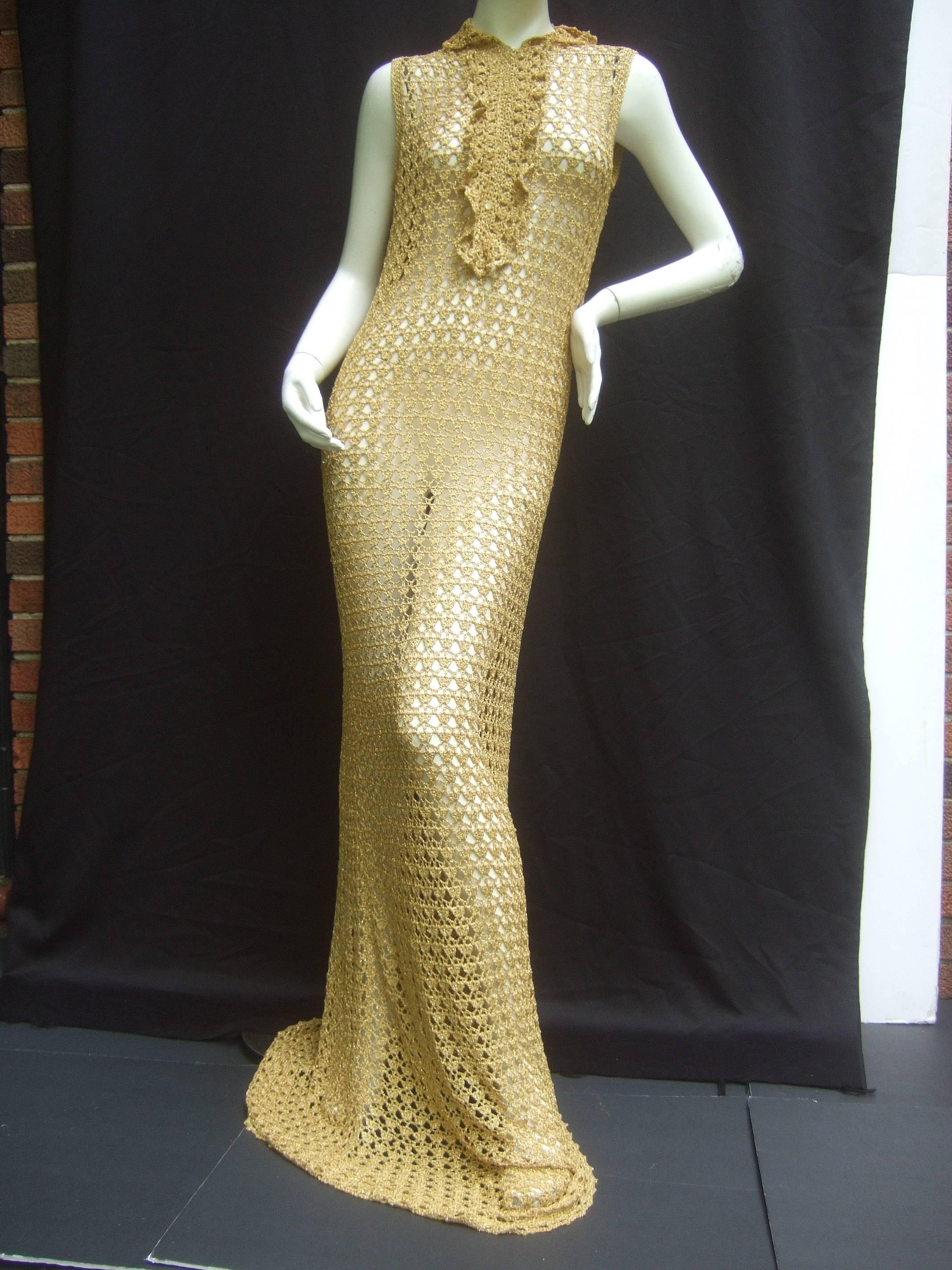 Slinky 1960's Gold Metallic Crochet Gown. 2