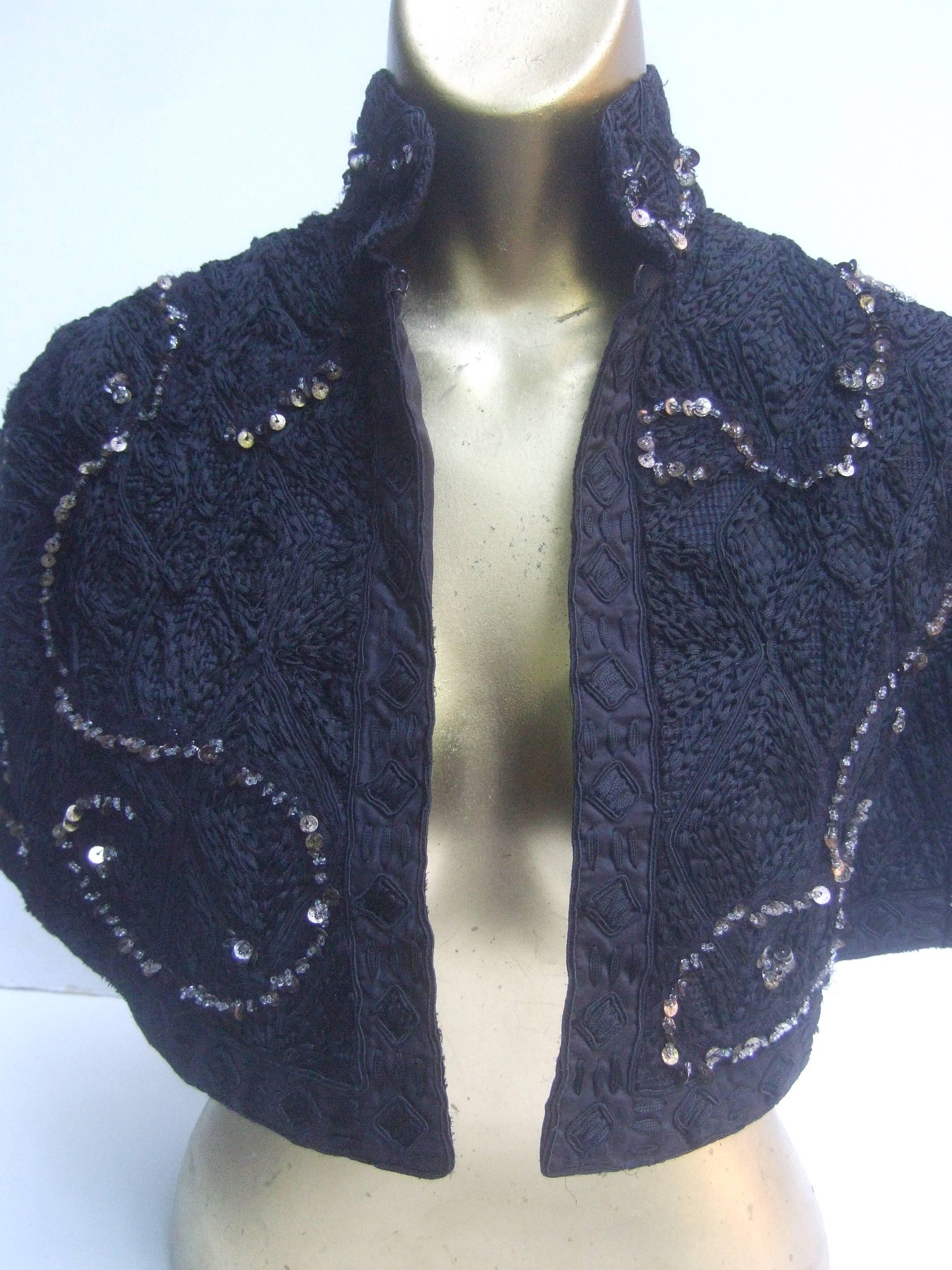 Ralph Lauren Collection Embroidered Black Silk Sequined Capelet Shrug In Good Condition In University City, MO