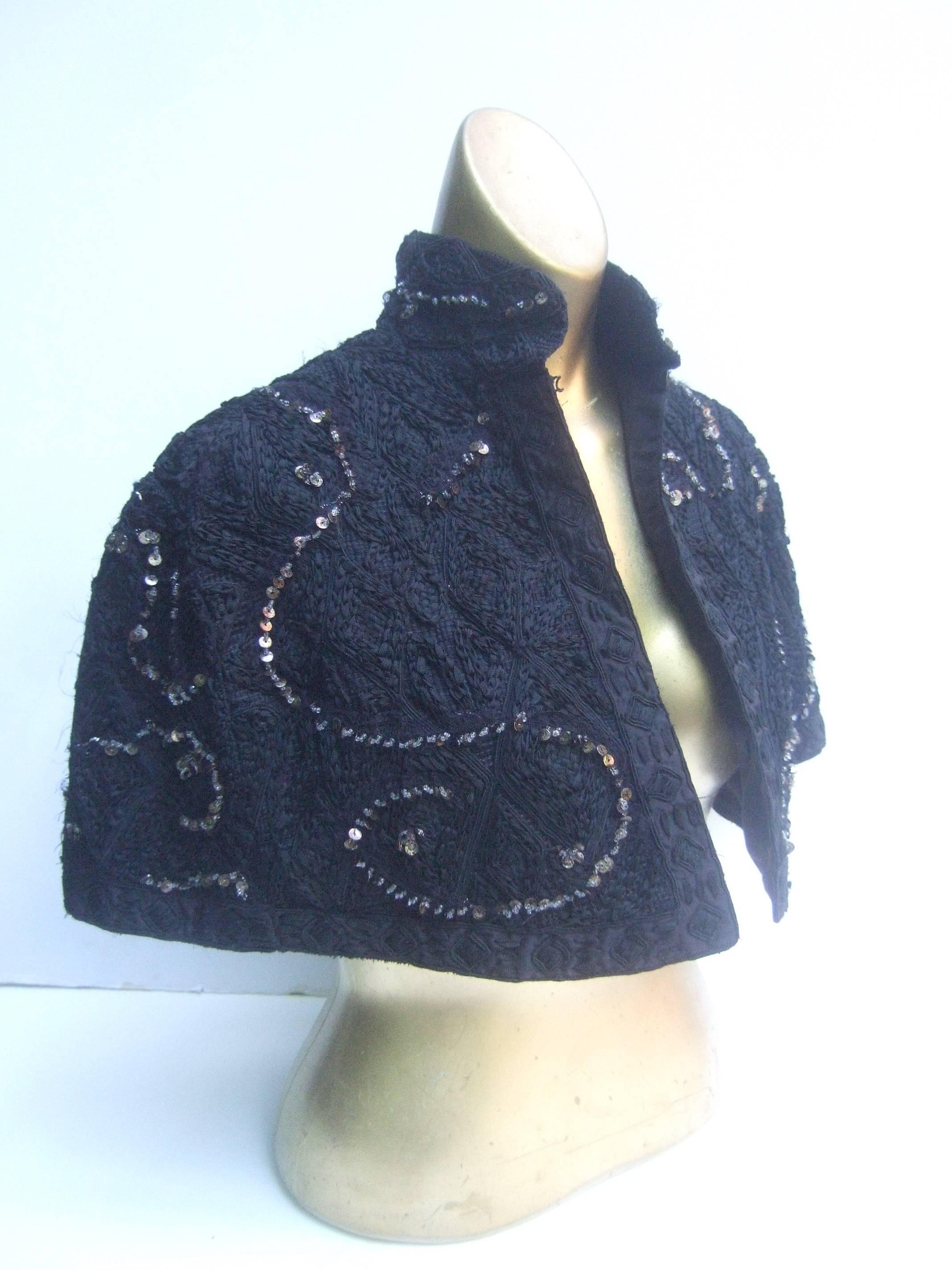 Women's Ralph Lauren Collection Embroidered Black Silk Sequined Capelet Shrug