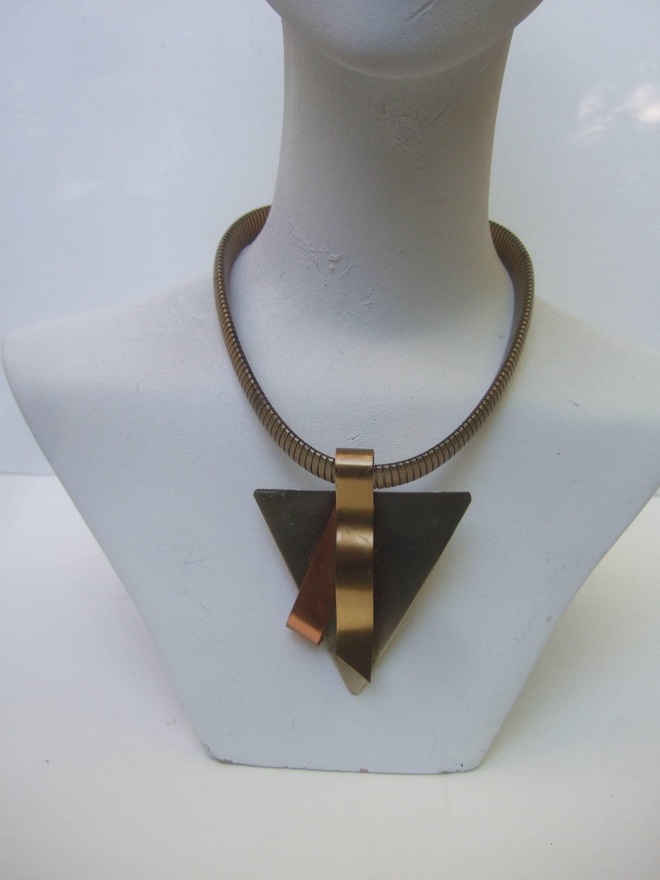 Artisan Brutalist Mixed Metal Industrial Choker Necklace c 1990s For Sale