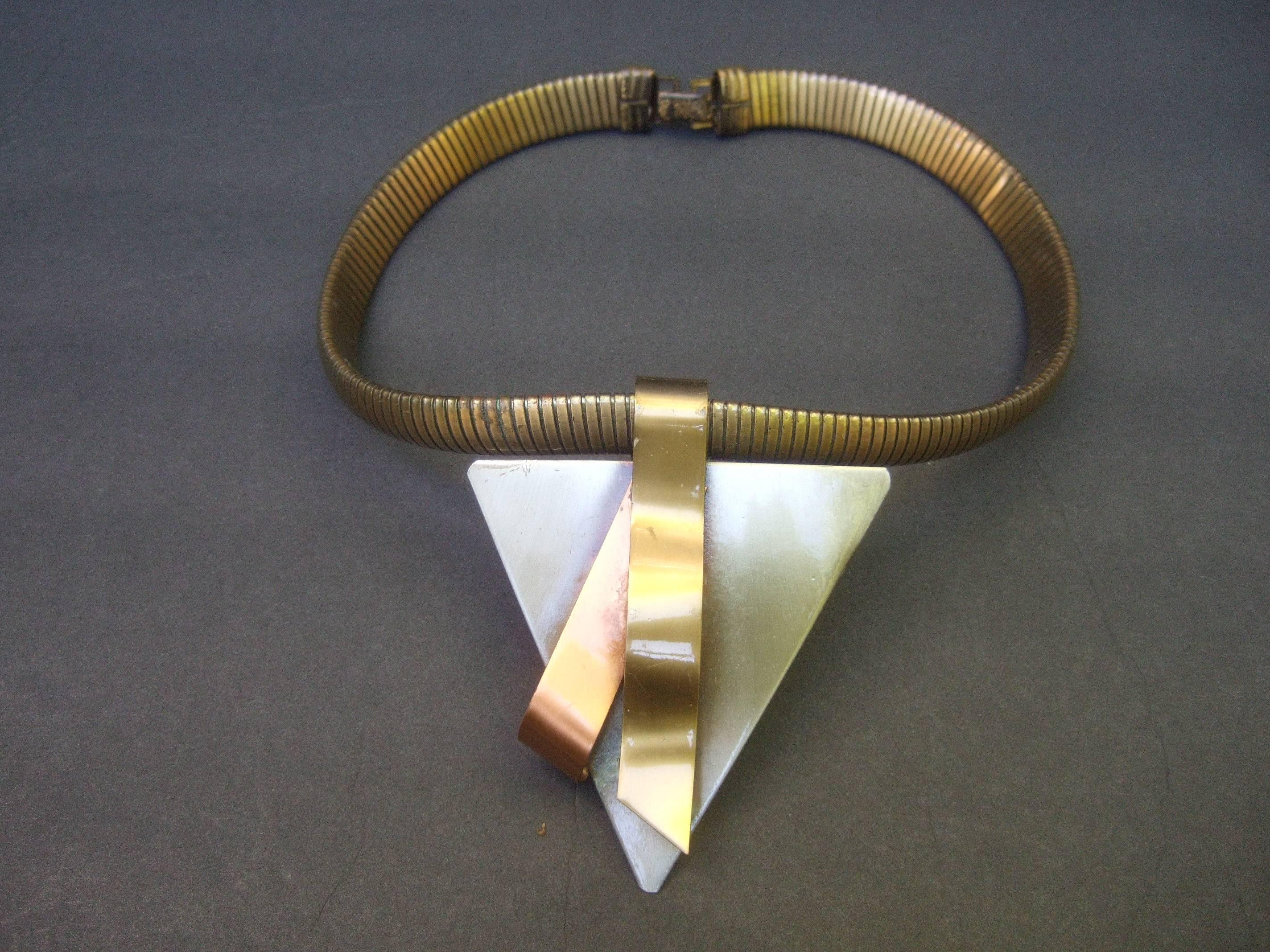 Brutalist Mixed Metal Industrial Choker Necklace c 1990s For Sale 2