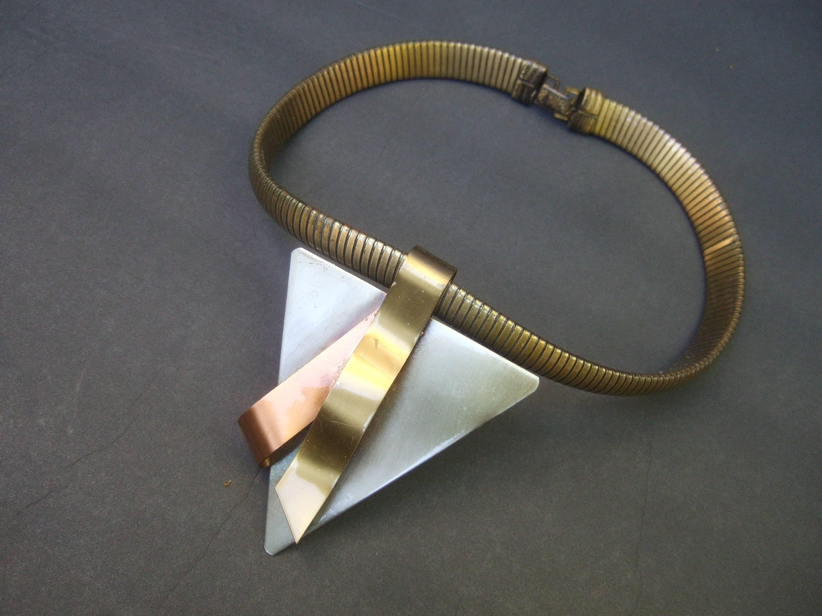 Brutalist Mixed Metal Industrial Choker Necklace c 1990s For Sale 4