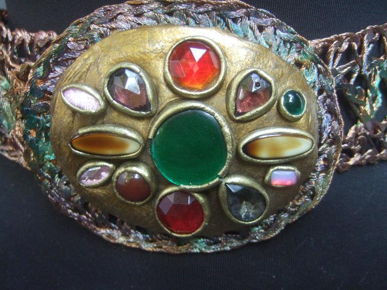 VINTAGE 80\'S Artisan Glass Stone Buckle Woven Belt c 1980s Artisan Glass Stone Buckle Woven Metal Belt c 1980s For Sale  main image 4