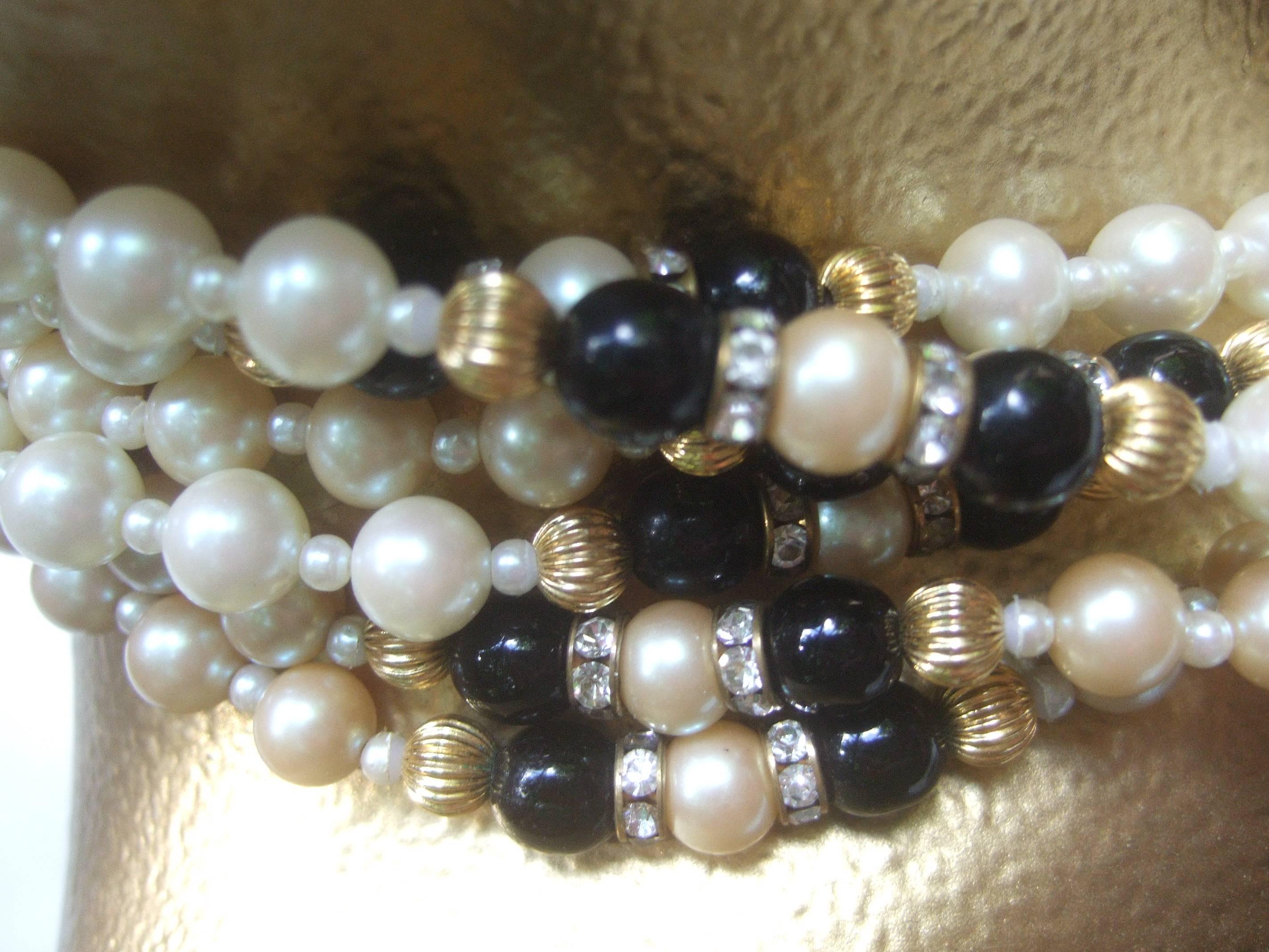 Elegant Glass Enamel Pearl Choker Necklace c 1980s 5