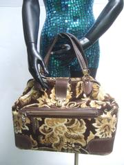 Stylish Brocade Leather Trim Travel Bag c 1970