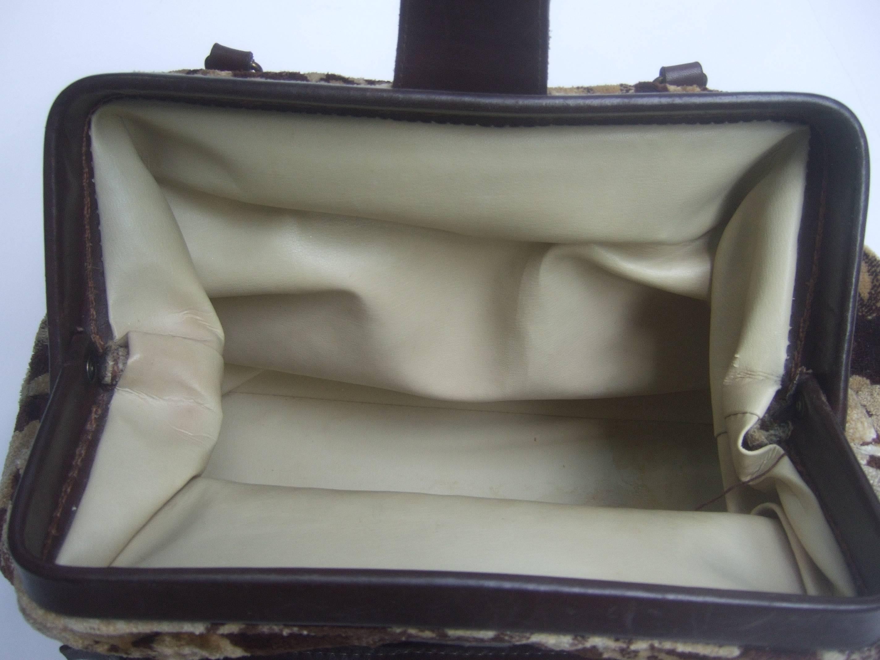 Stylish Brocade Leather Trim Travel Bag c 1970 For Sale 1