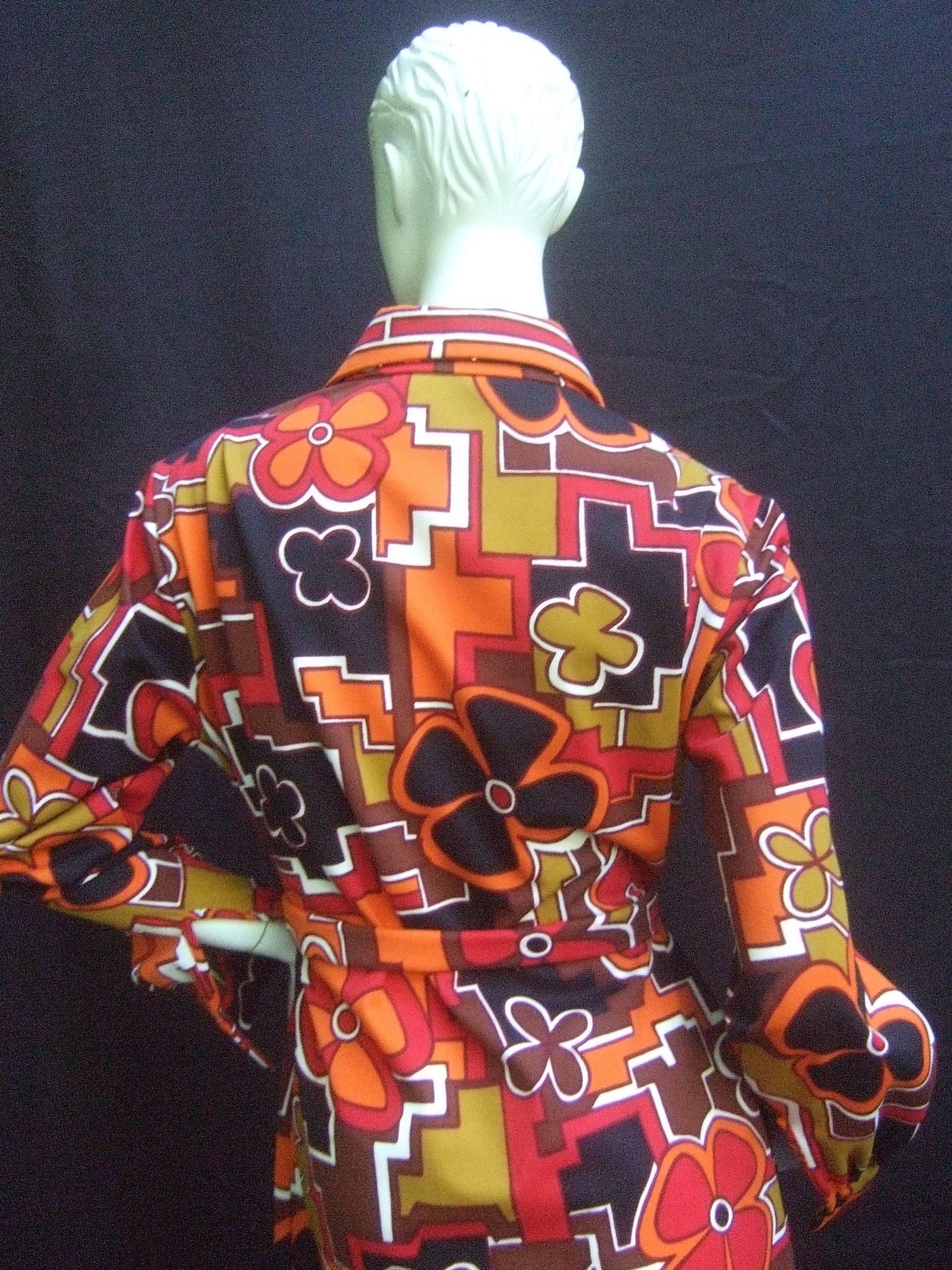 Lanvin Mod Op Art Print Shirt Dress c 1970 In Excellent Condition In University City, MO