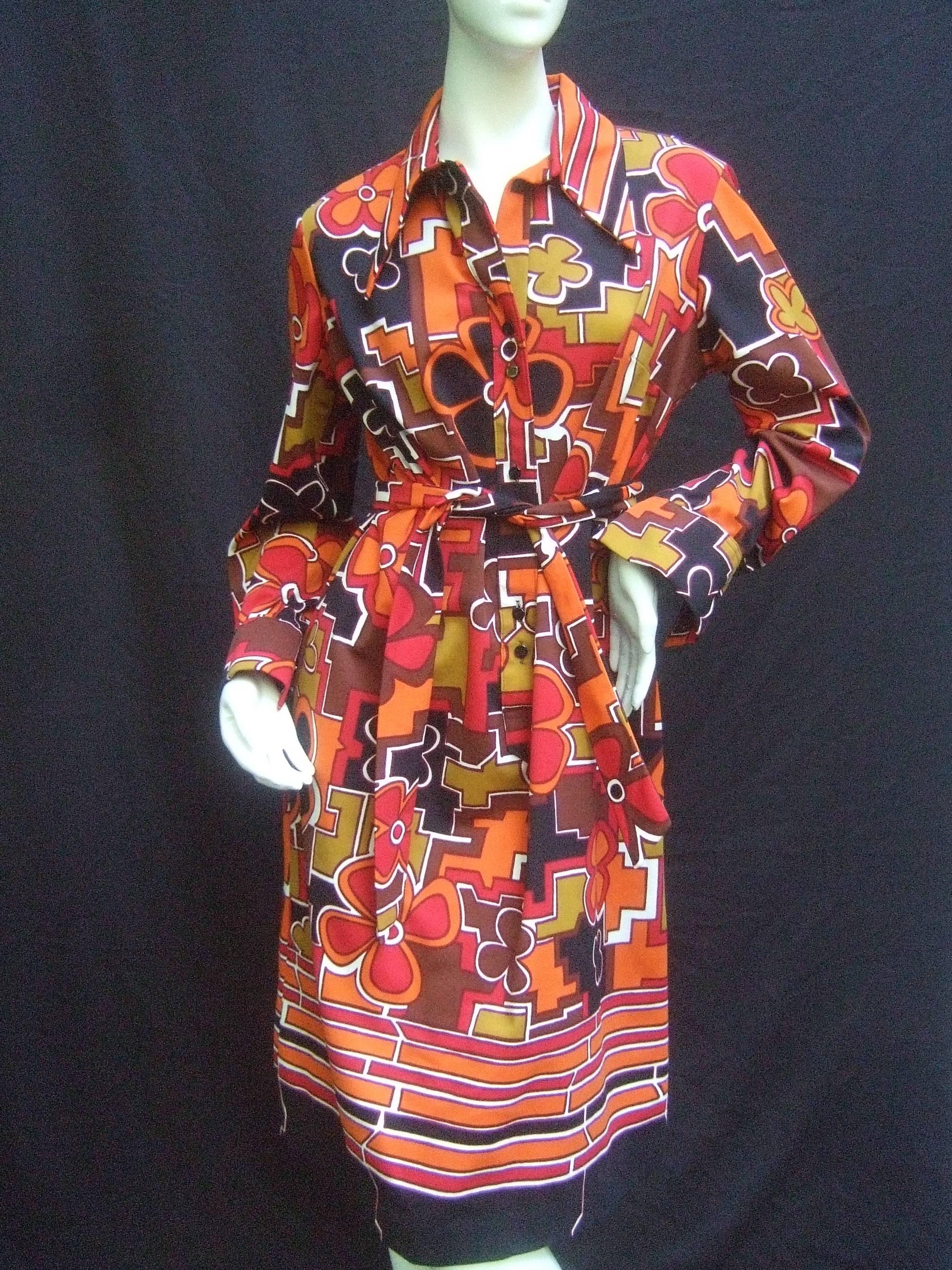 Women's Lanvin Mod Op Art Print Shirt Dress c 1970