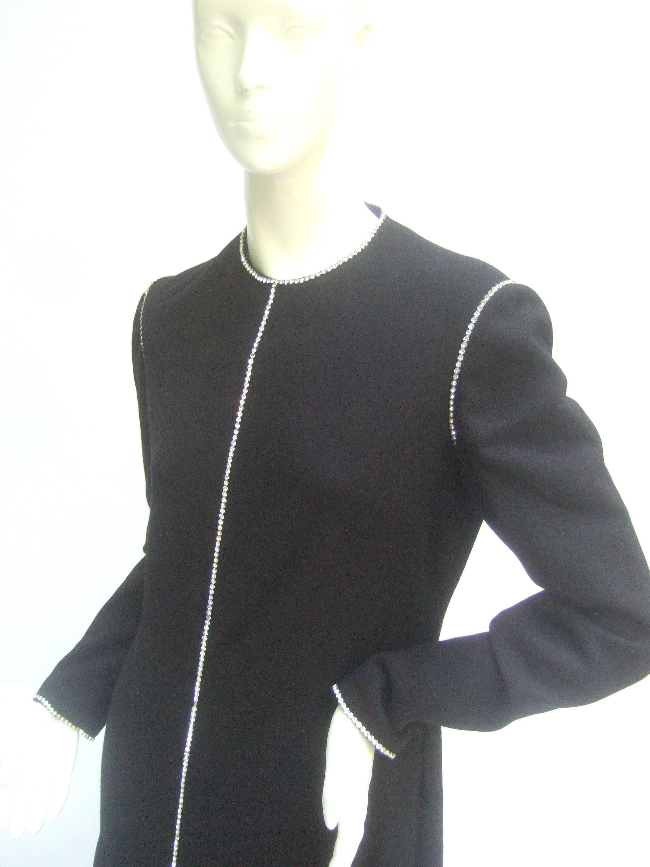 Geoffrey Beene Stunning Black Wool Crystal Trim Gown C 1970 3