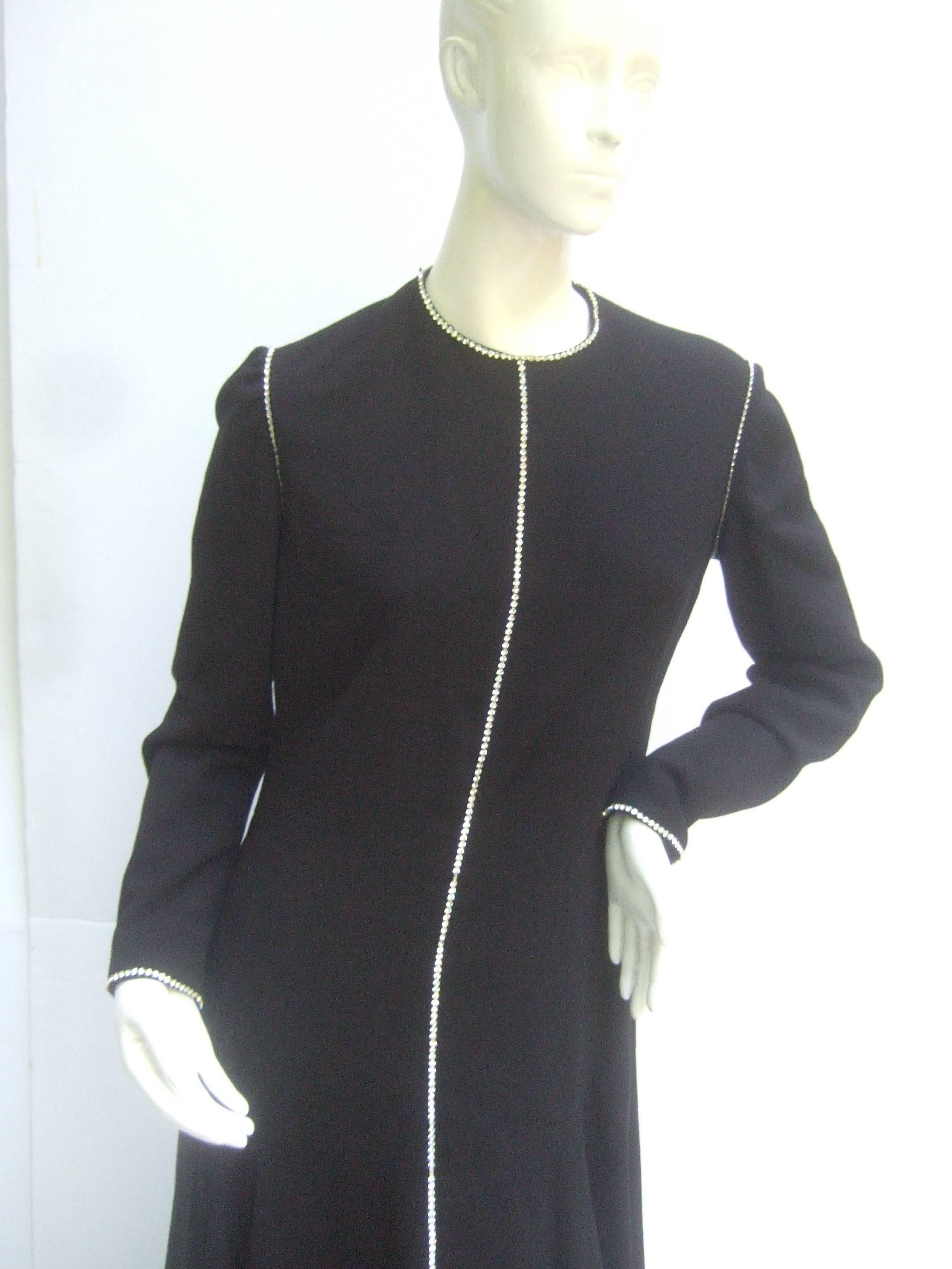Geoffrey Beene Stunning Black Wool Crystal Trim Gown C 1970 2